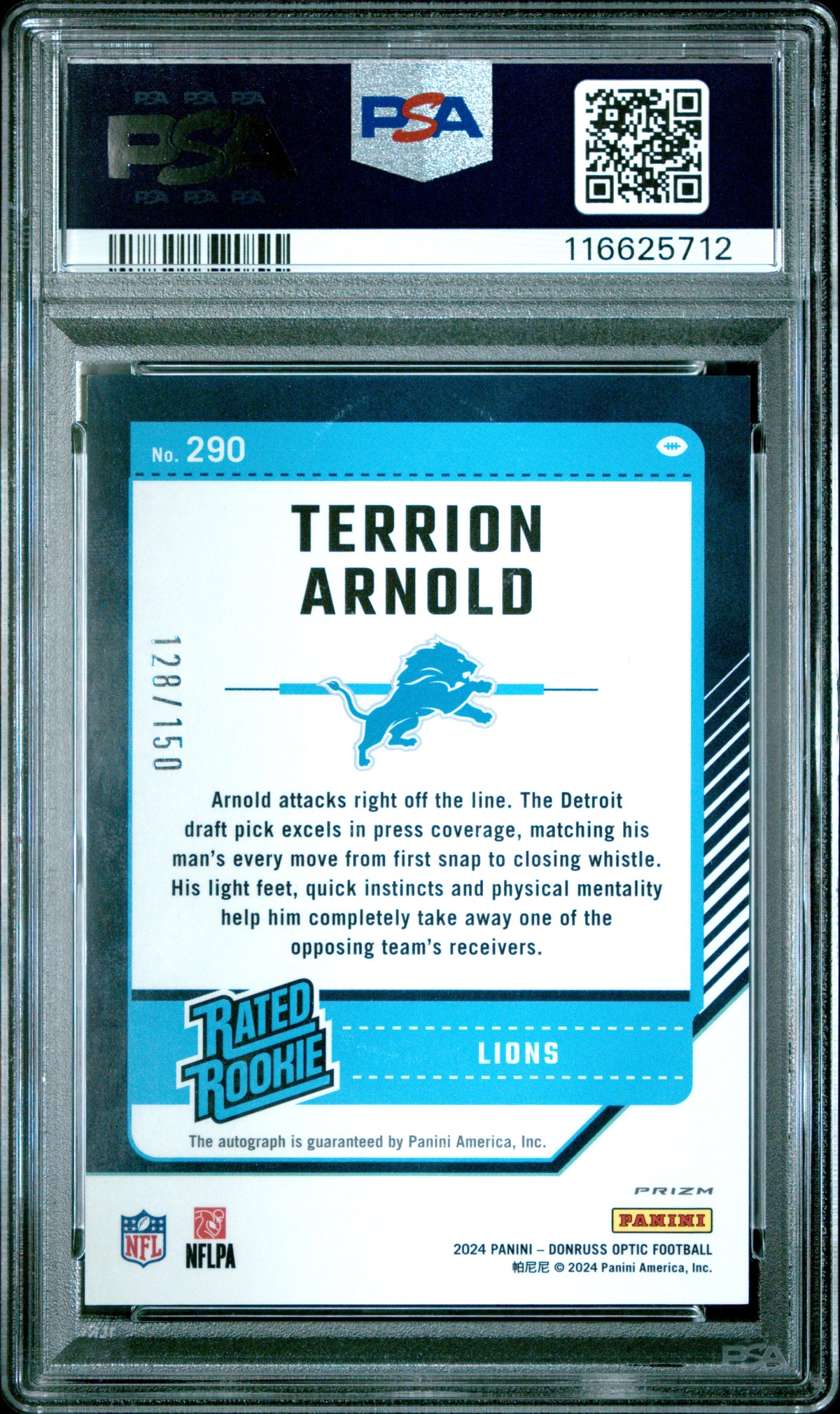 Terrion Arnold 2024 Panini Donruss Optic #290 Autograph Holo PSA 10