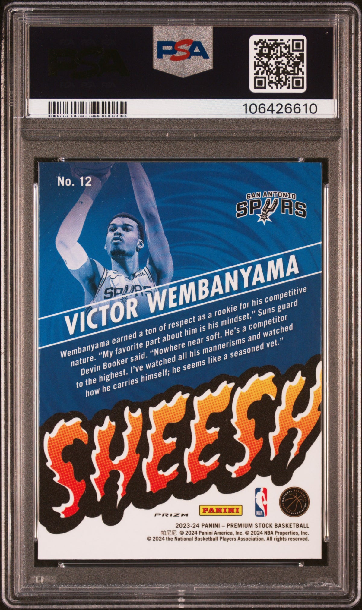 Victor Wembanyama 2023 Panini Hoops Premium Stock Sheesh #12 Silver Prizm PSA 10