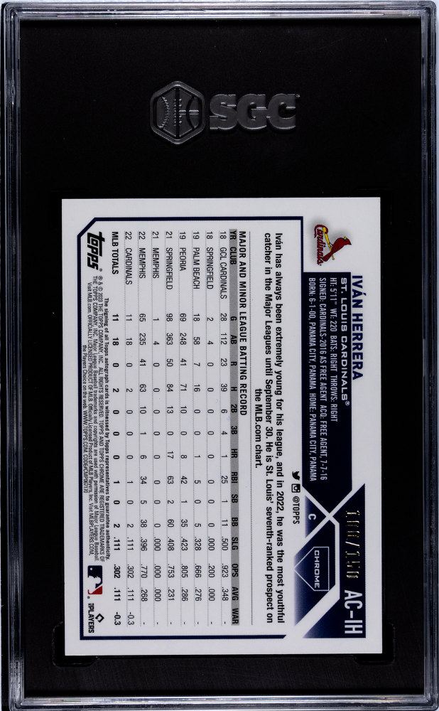 Ivan Herrera 2023 Topps Chrome Update #AC-IH Auto Blue Raywave /150 SGC 9.5