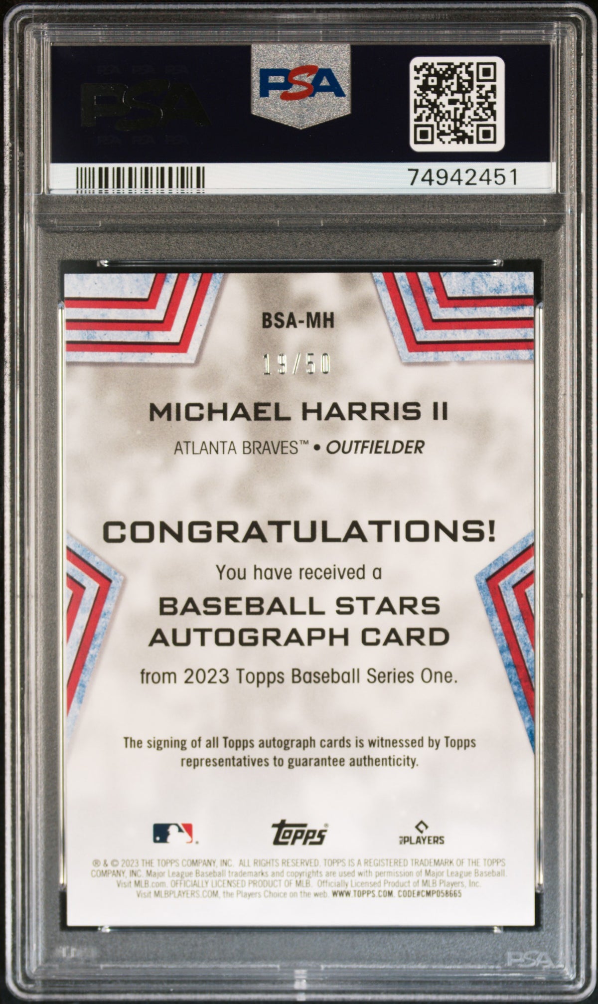 Michael Harris II 2023 Topps Baseball Stars Autographs #BSAMH Gold PSA 9
