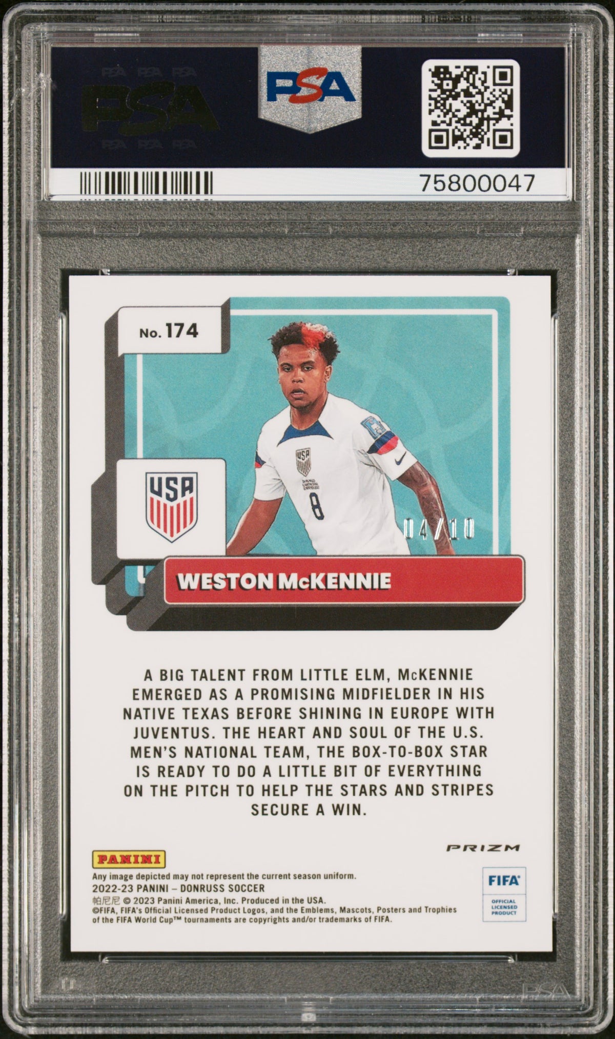 Weston Mckennie 2022 Panini Donruss FIFA #174 Optic Gold PSA 9