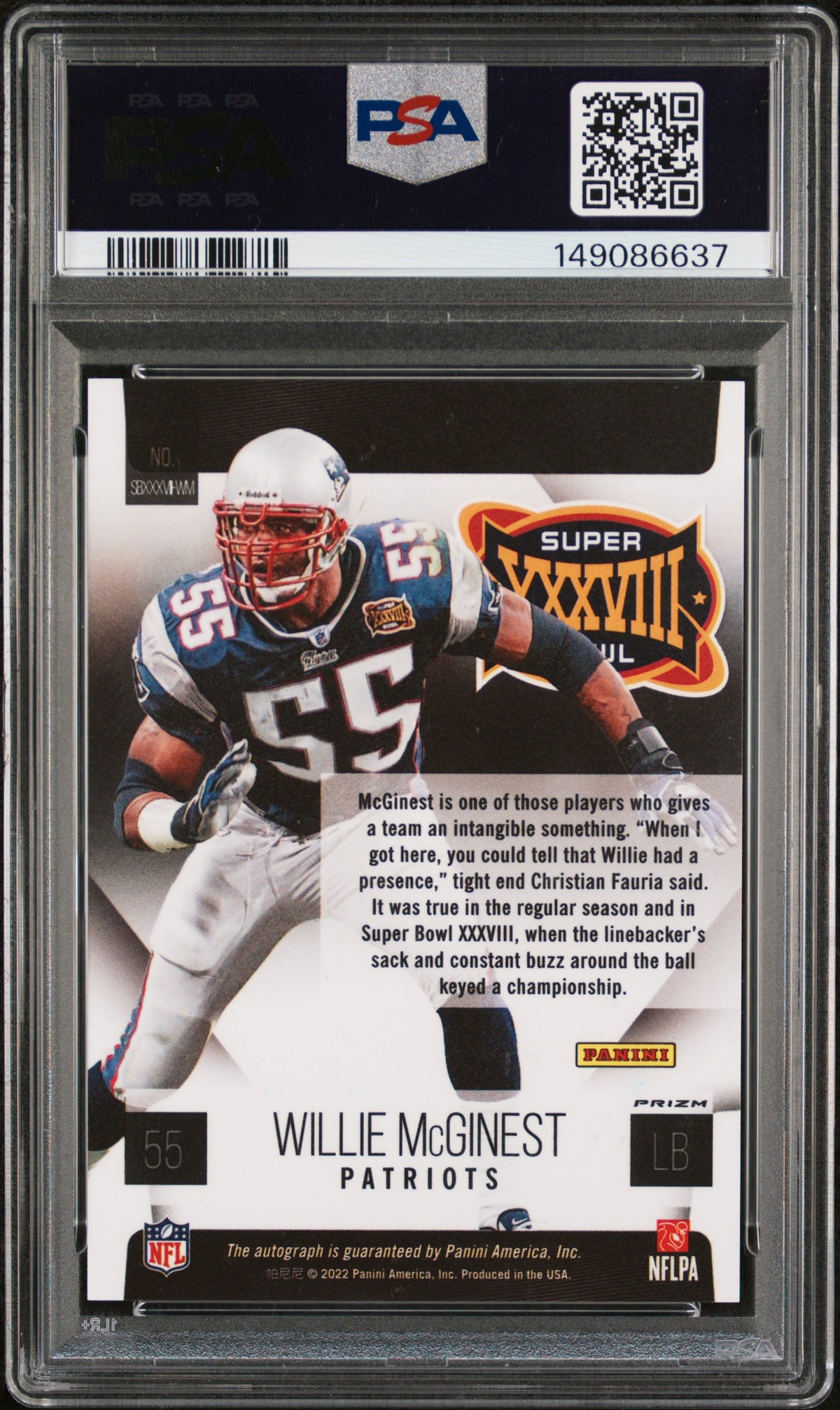 Willie Mcginest 2025 Panini National Treasures Super Bowl Signatures Prizm #WM PSA 9