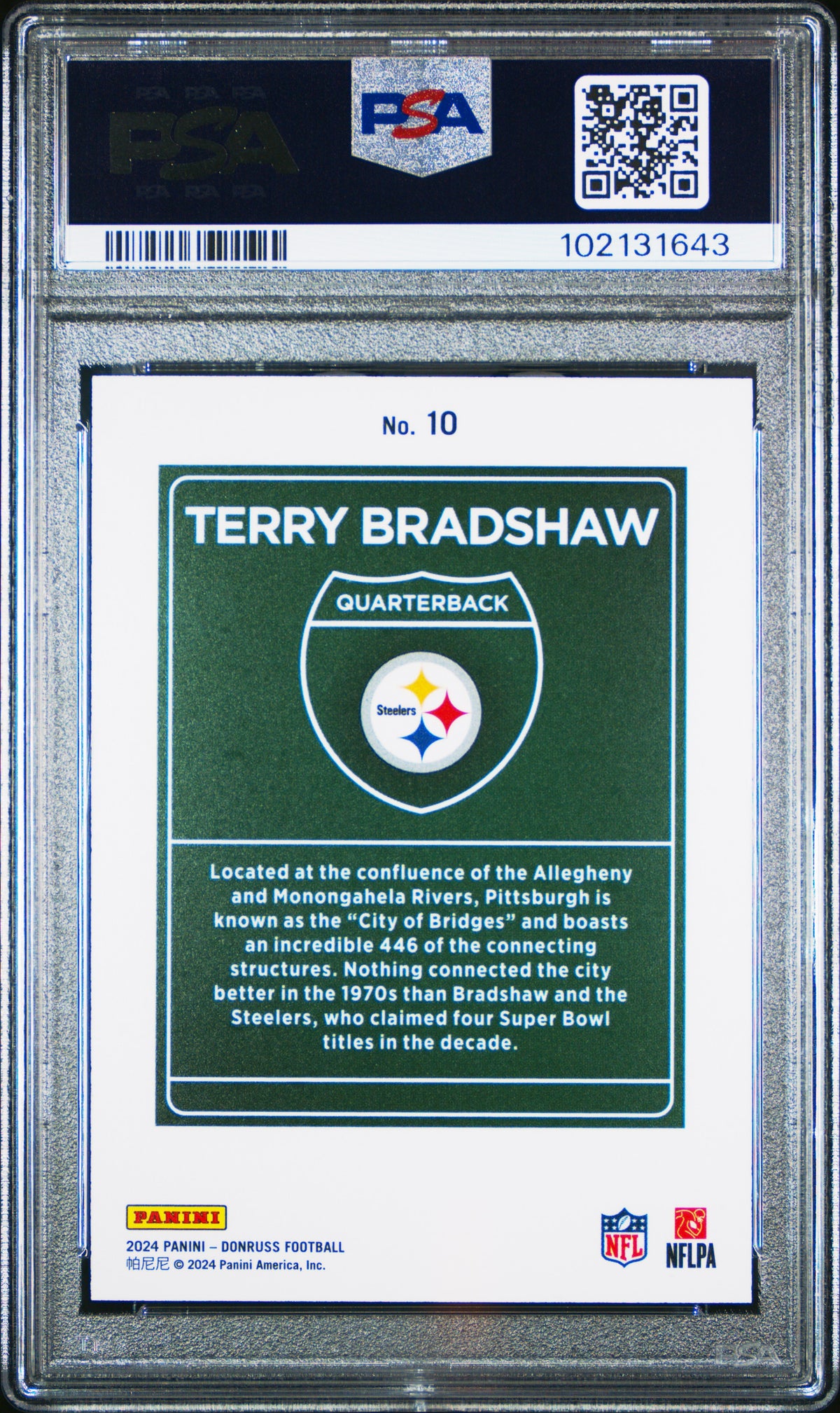 Terry Bradshaw 2024 Panini Donruss Downtown! #10 PSA 10