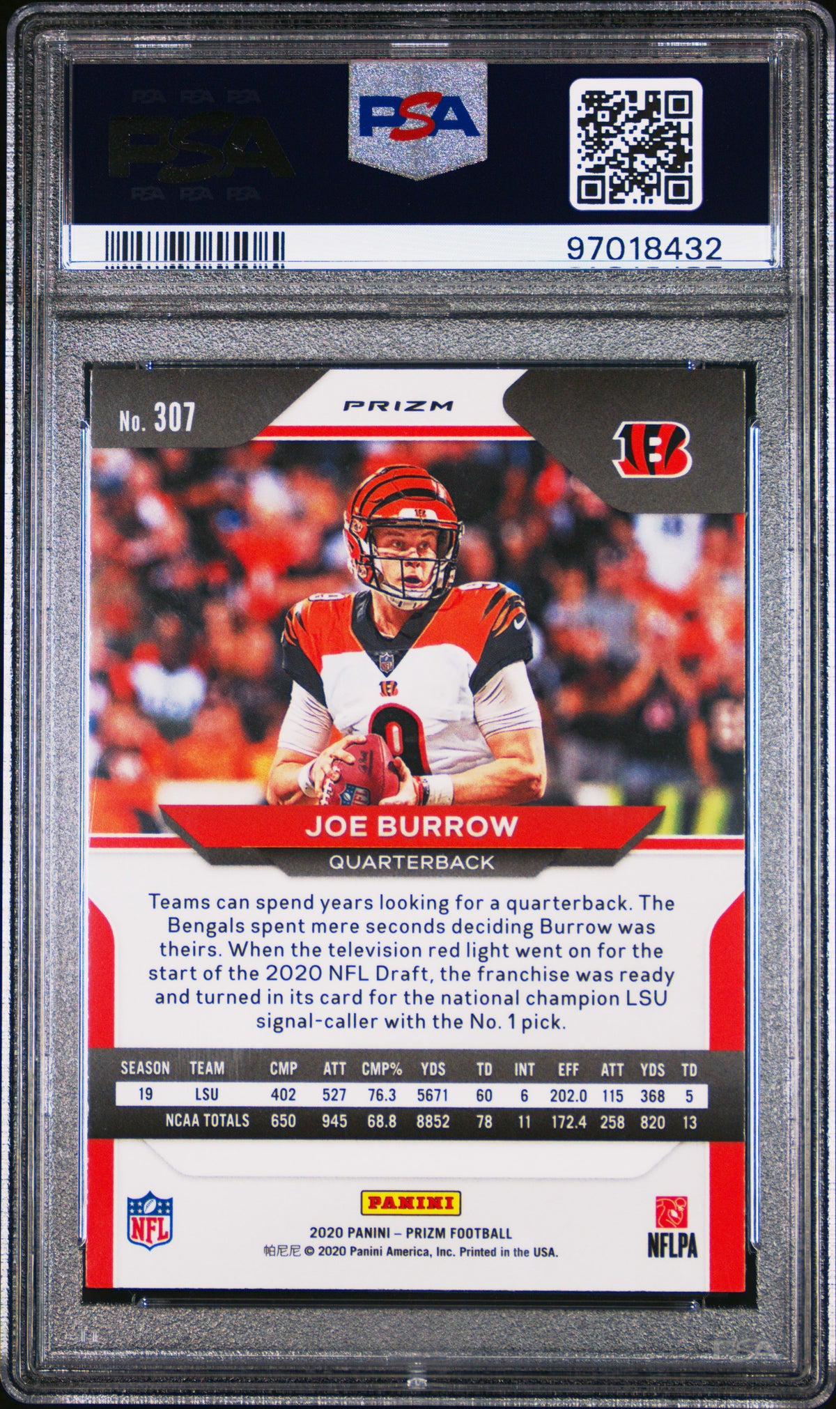 Joe Burrow 2020 Panini Prizm #307 Lazer PSA 9
