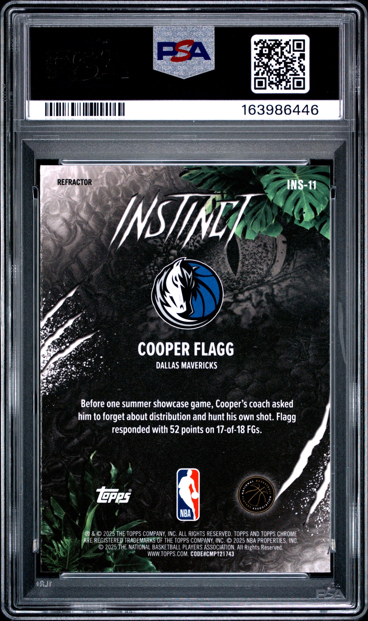 Cooper Flagg 2025 Topps Chrome Instinct #INS-11 Refractor PSA 10