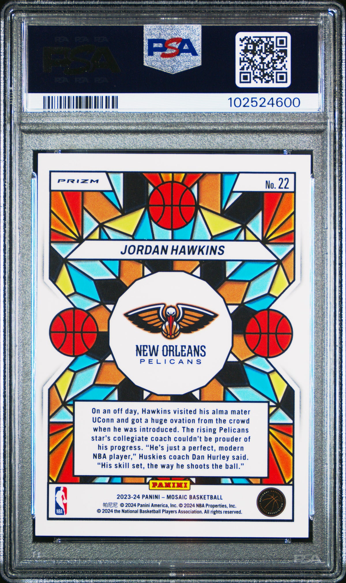 Jordan Hawkins 2023 Panini Mosaic Stained Glass #22 PSA 8