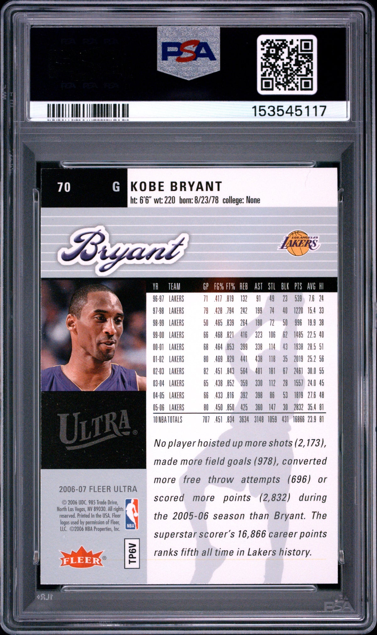 Kobe Bryant 2006 Ultra #70 PSA 9