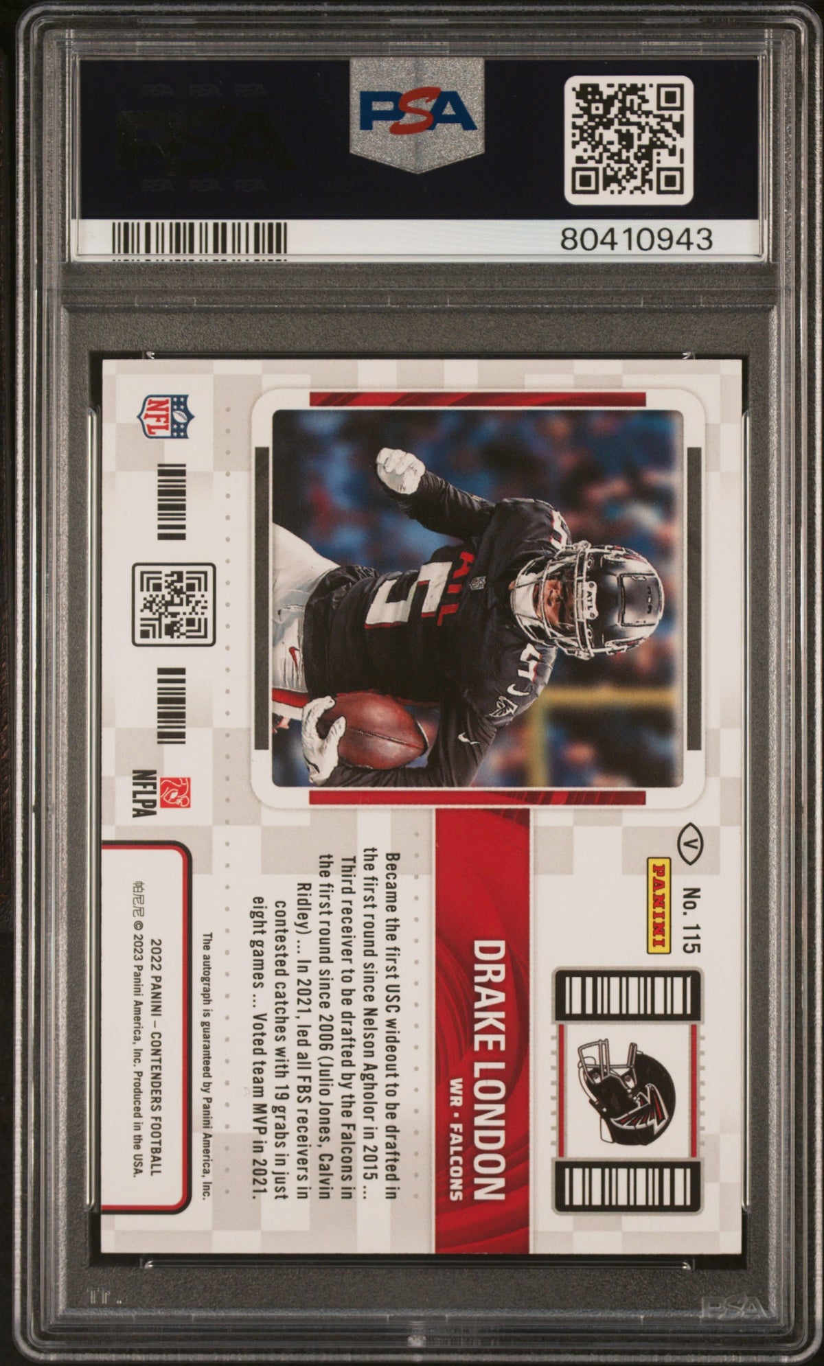 Drake London 2022 Panini Contenders #115 Variation Auto Cracked Ice /22 PSA 9