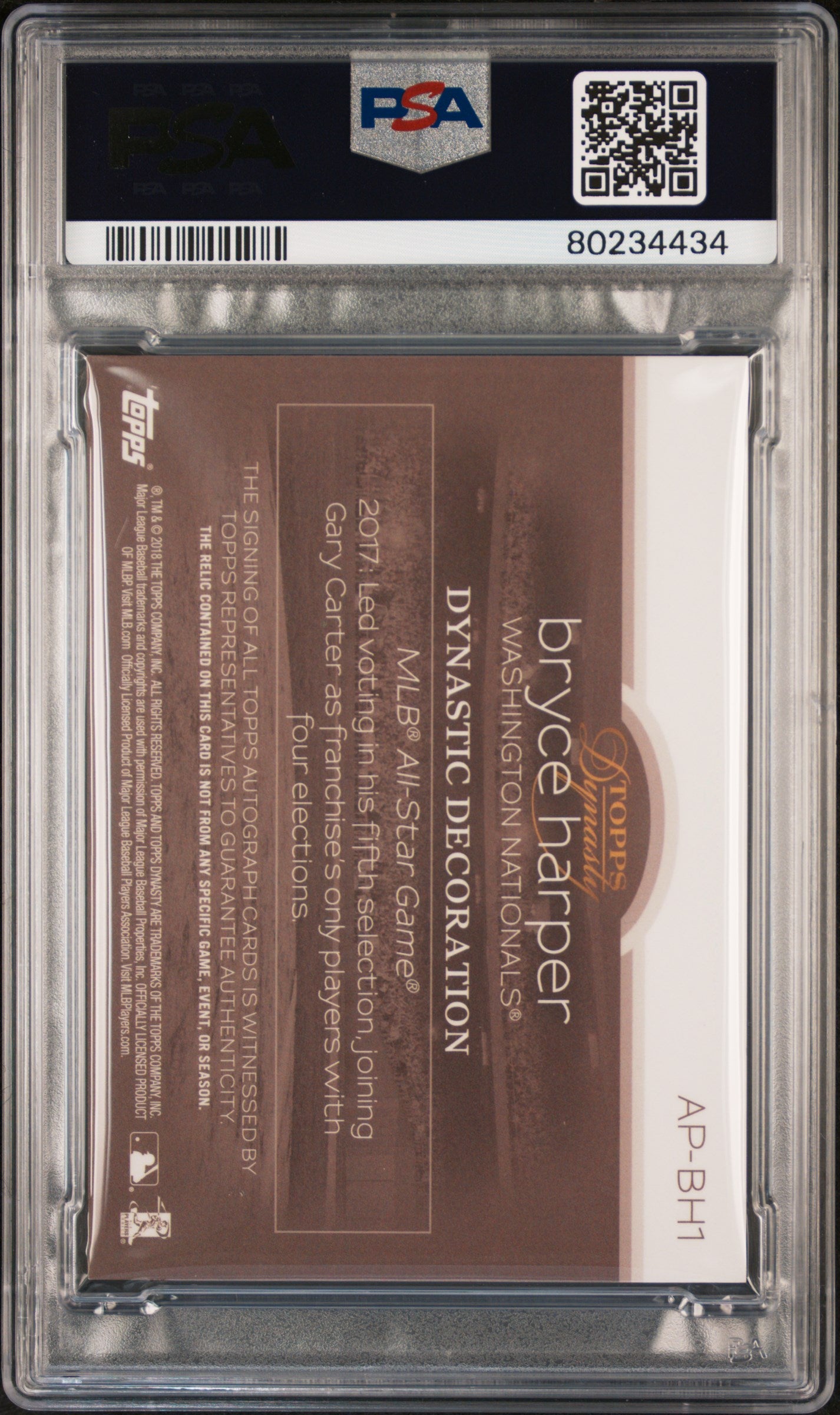 Bryce Harper 2018 Topps Dynasty Autographed Patch #BH1 /10 PSA 8