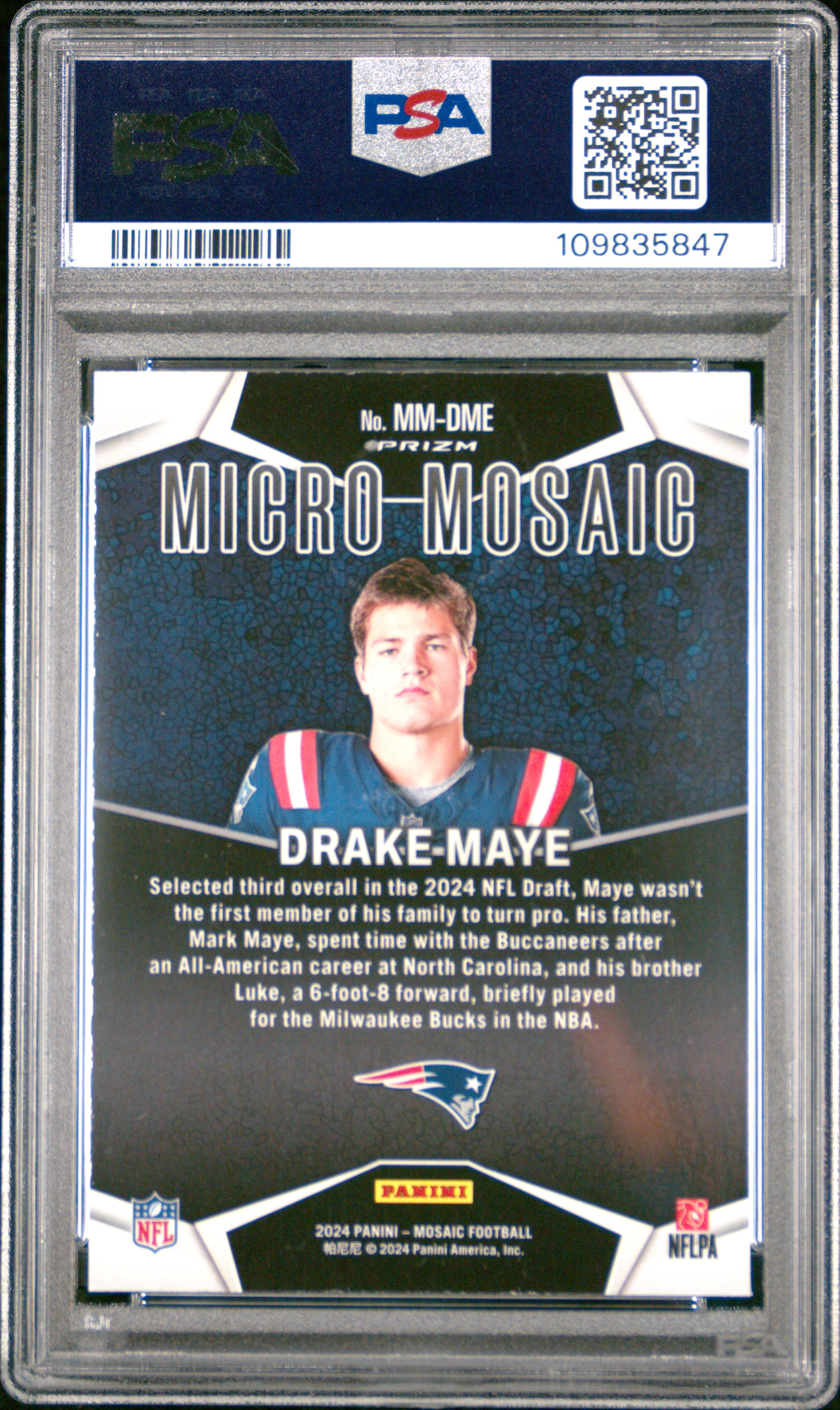 Drake Maye 2024 Panini Mosaic Micro Mosaic #MMDME PSA 10