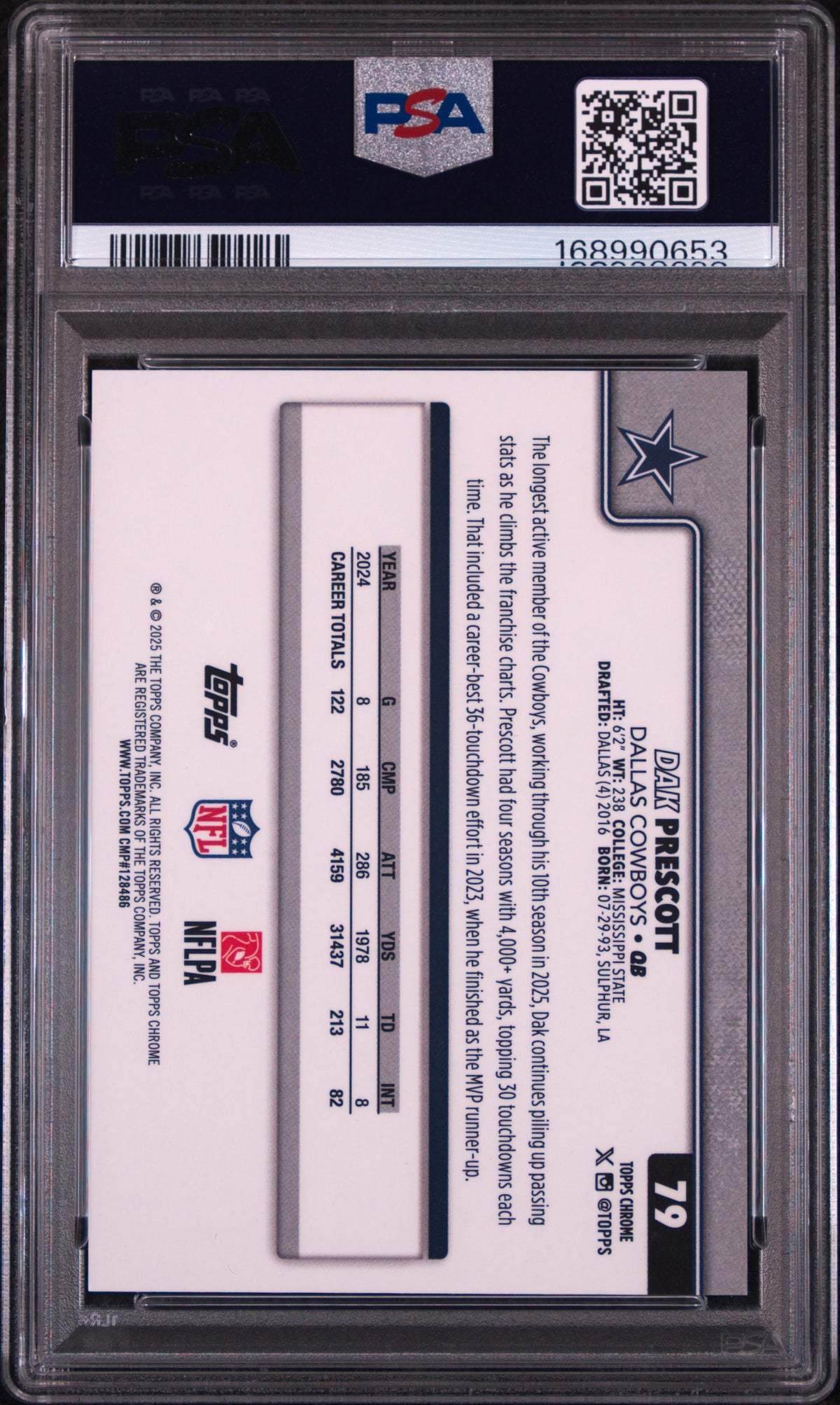 Dak Prescott 2025 Topps Chrome #79 Variation Gold Geometric /50 PSA 9