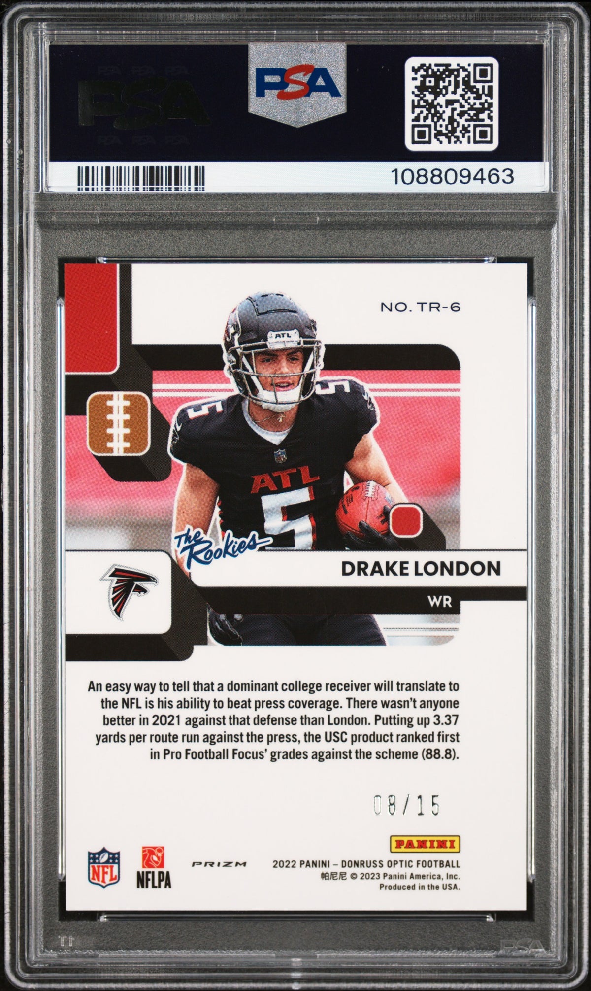 Drake London 2022 Panini Donruss Optic The Rookies #TR6 Ice PSA 10