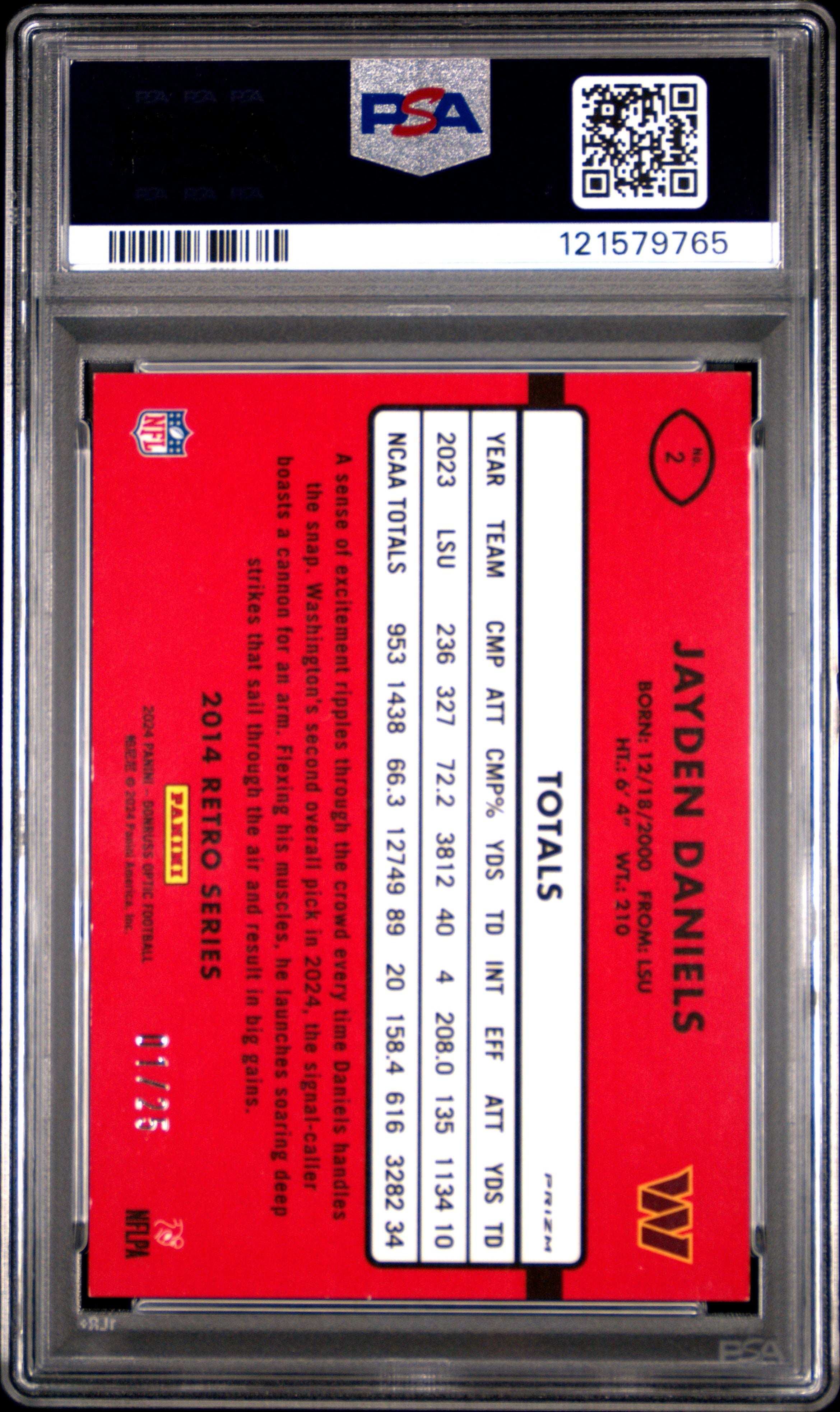 Jayden Daniels 2024 Panini Donruss Optic 2014 Retro Series #2 '14 Black Pandora PSA 10