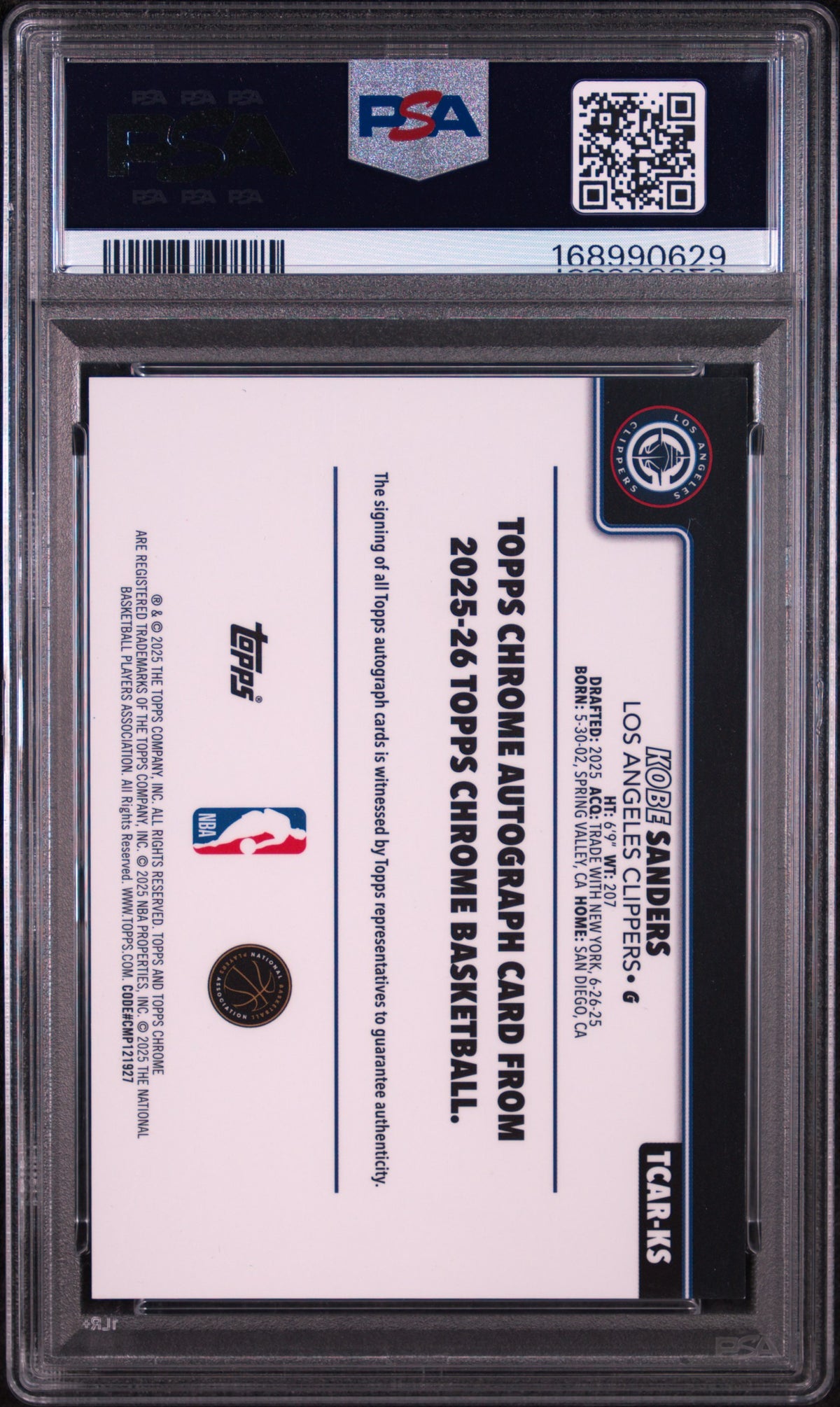 Kobe Sanders 2025 Topps Chrome Chrome Rookie Autographs #TCAR-KS RK Orange Refractor /25 PSA 9