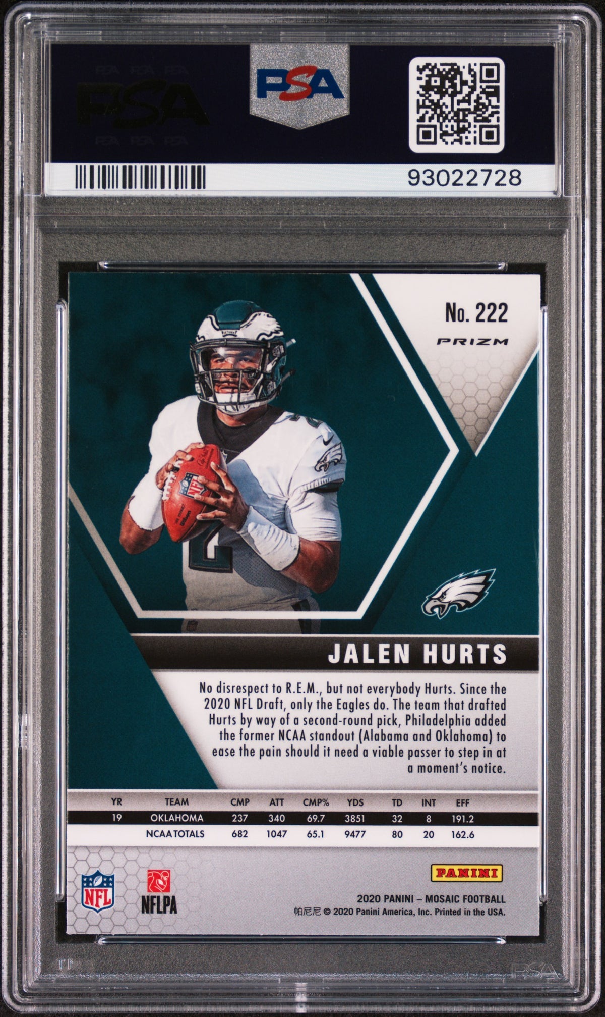 Jalen Hurts 2020 Panini Mosaic #222 Red Green Choice PSA 10