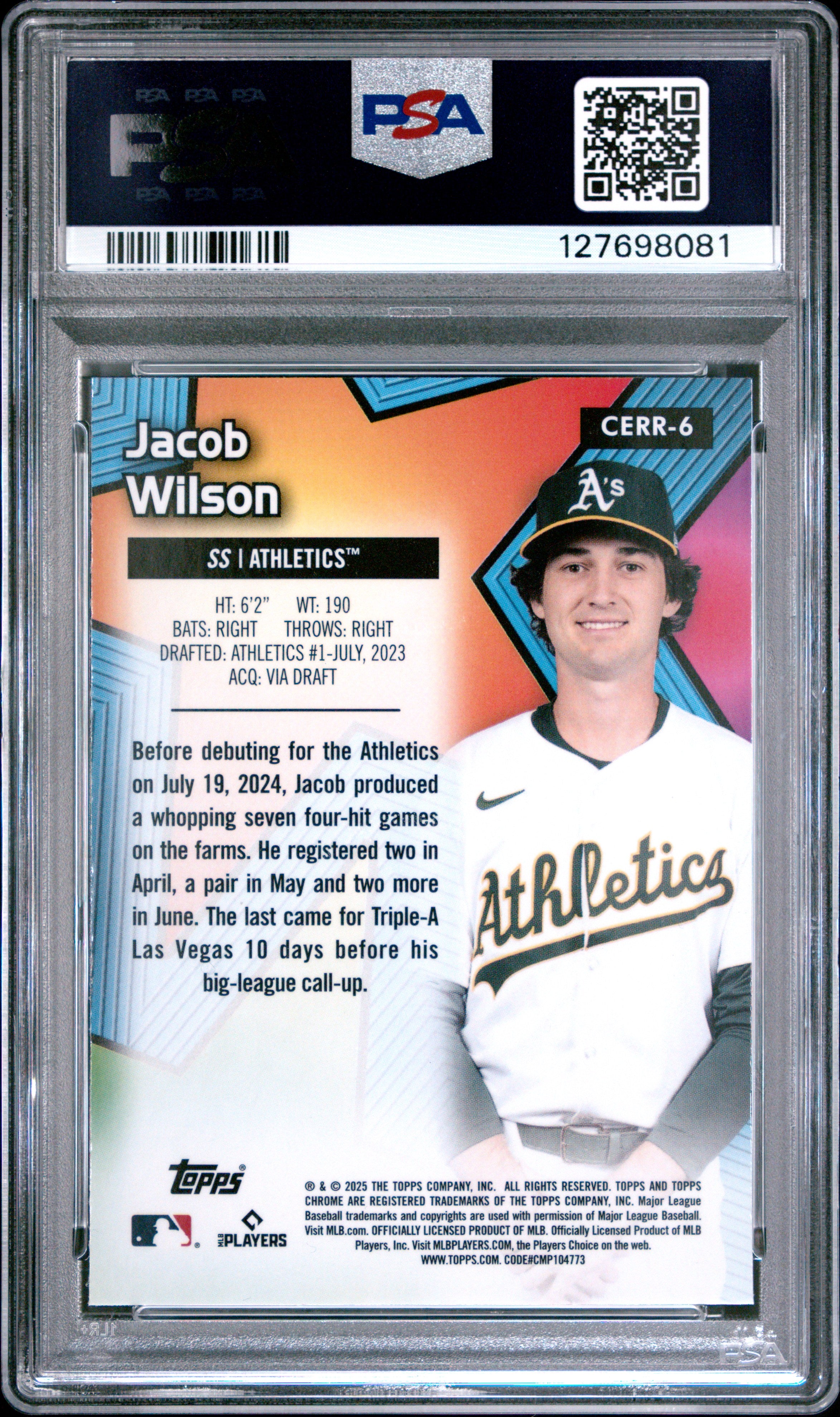 Jacob Wilson 2025 Topps Chrome All Etch Rookie Rush #CERR6 PSA 10