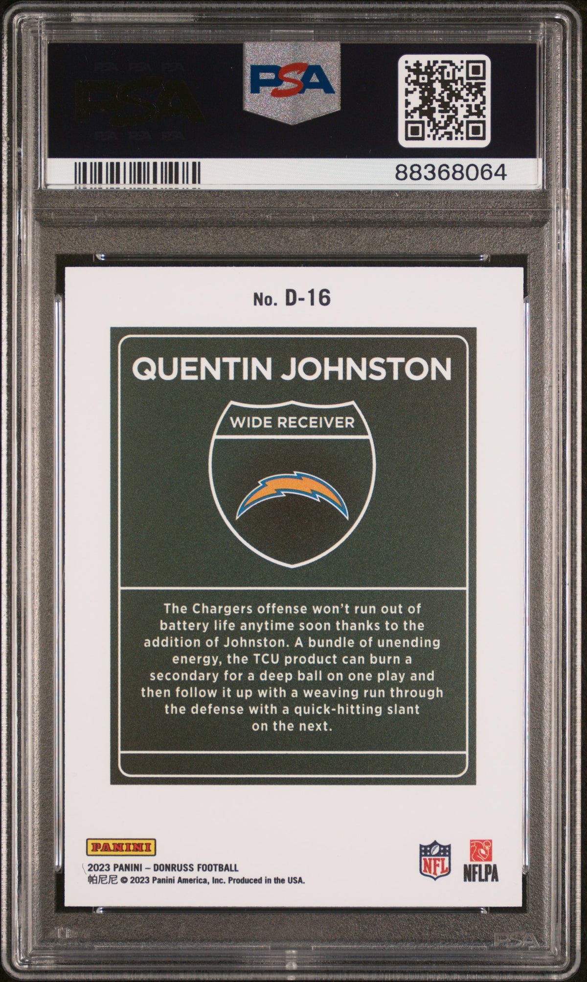 Quentin Johnston 2023 Panini Donruss Downtown! #D16 PSA 10