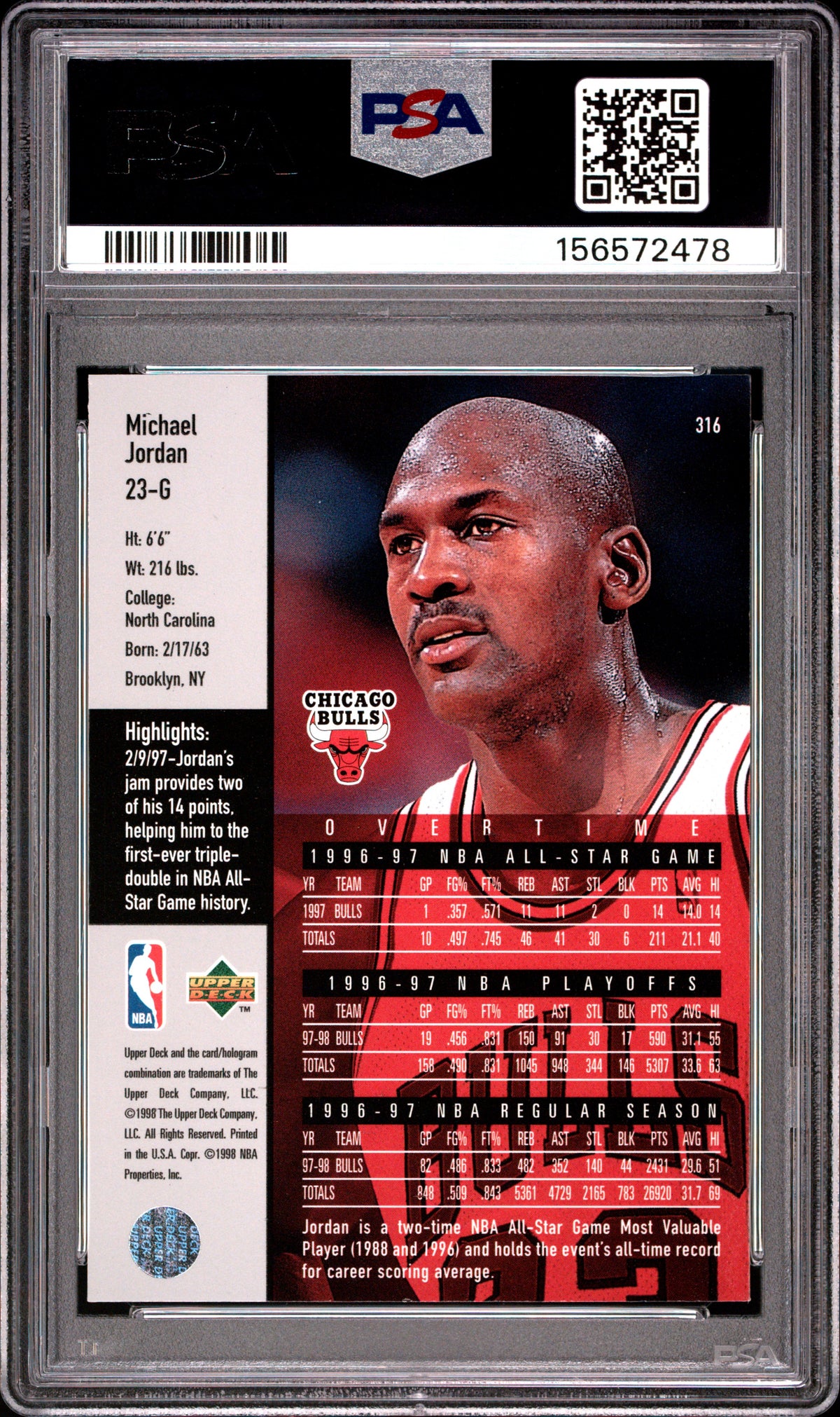 Michael Jordan 1997 Upper Deck #316 PSA 8