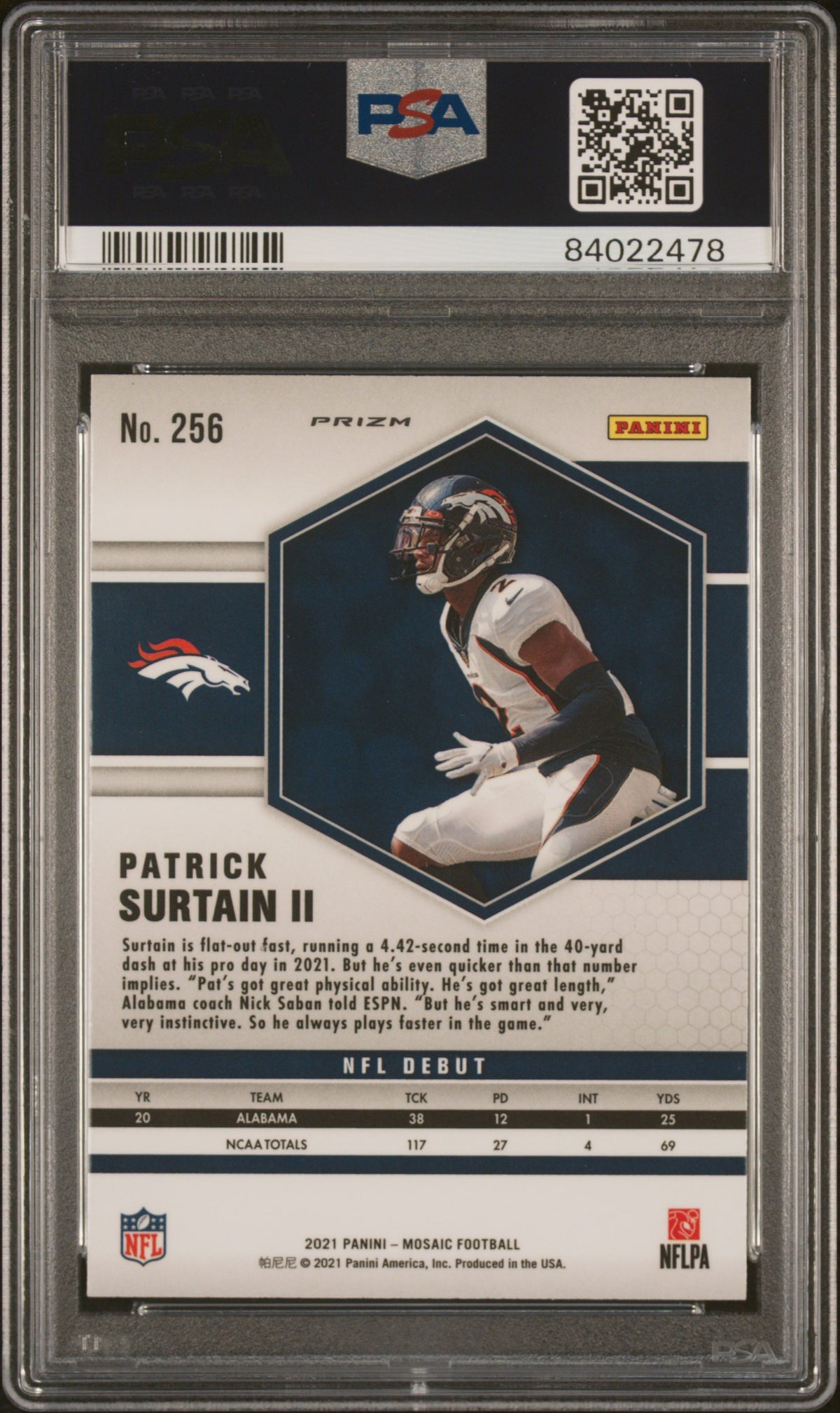Patrick Surtain II 2021 Panini Mosaic #256 Honeycomb PSA 10