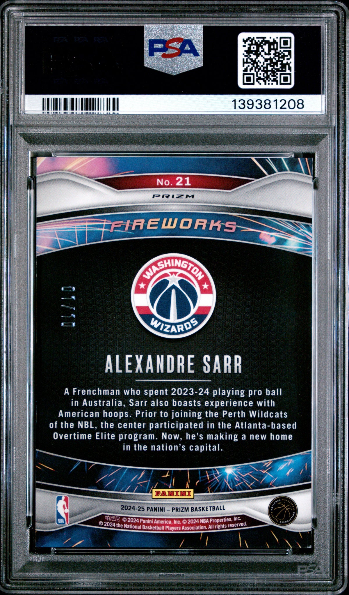 Alexandre Sarr 2024 Panini Prizm Fireworks #21 Gold PSA 9