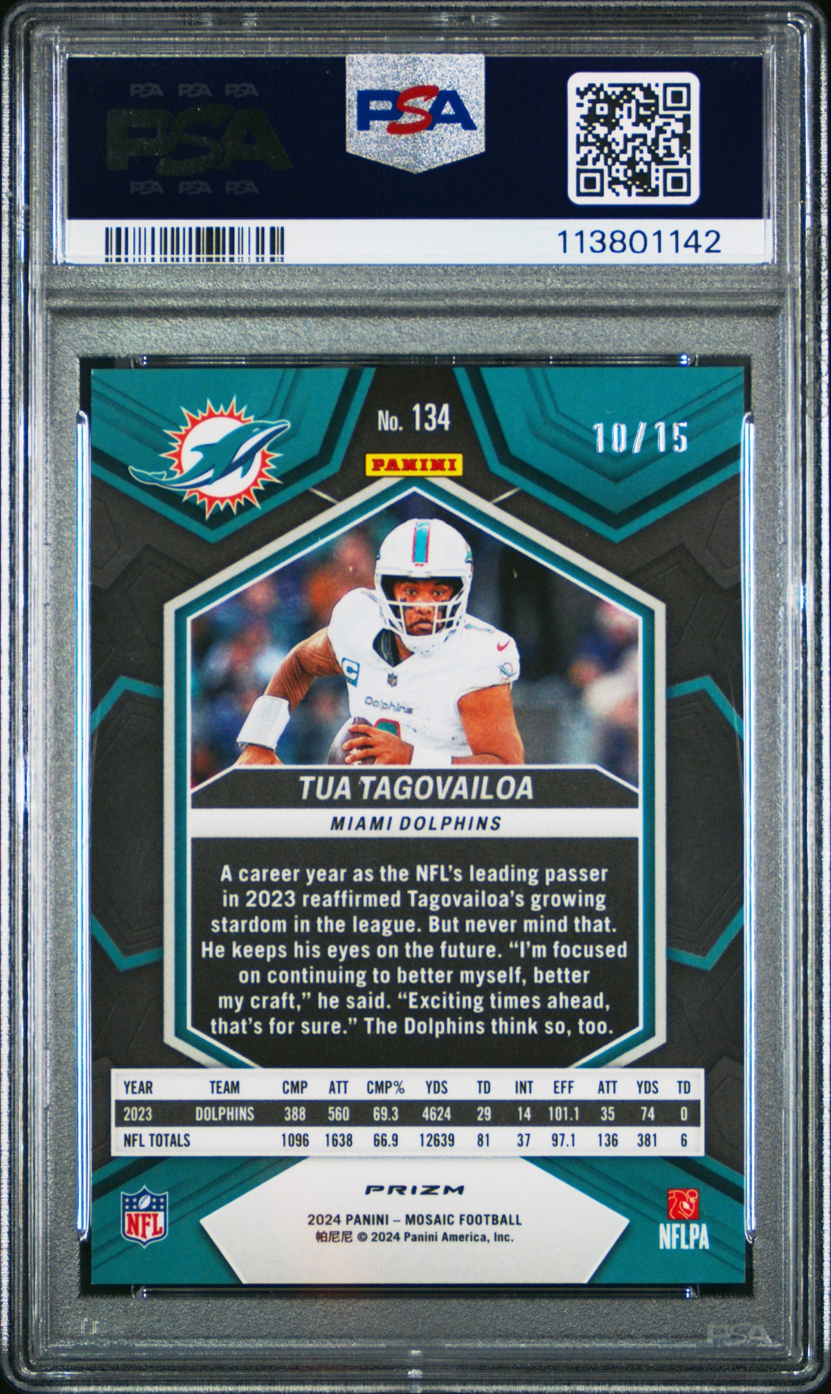 Tua Tagovailoa 2024 Panini Mosaic #134 Blue Fluorescent PSA 10
