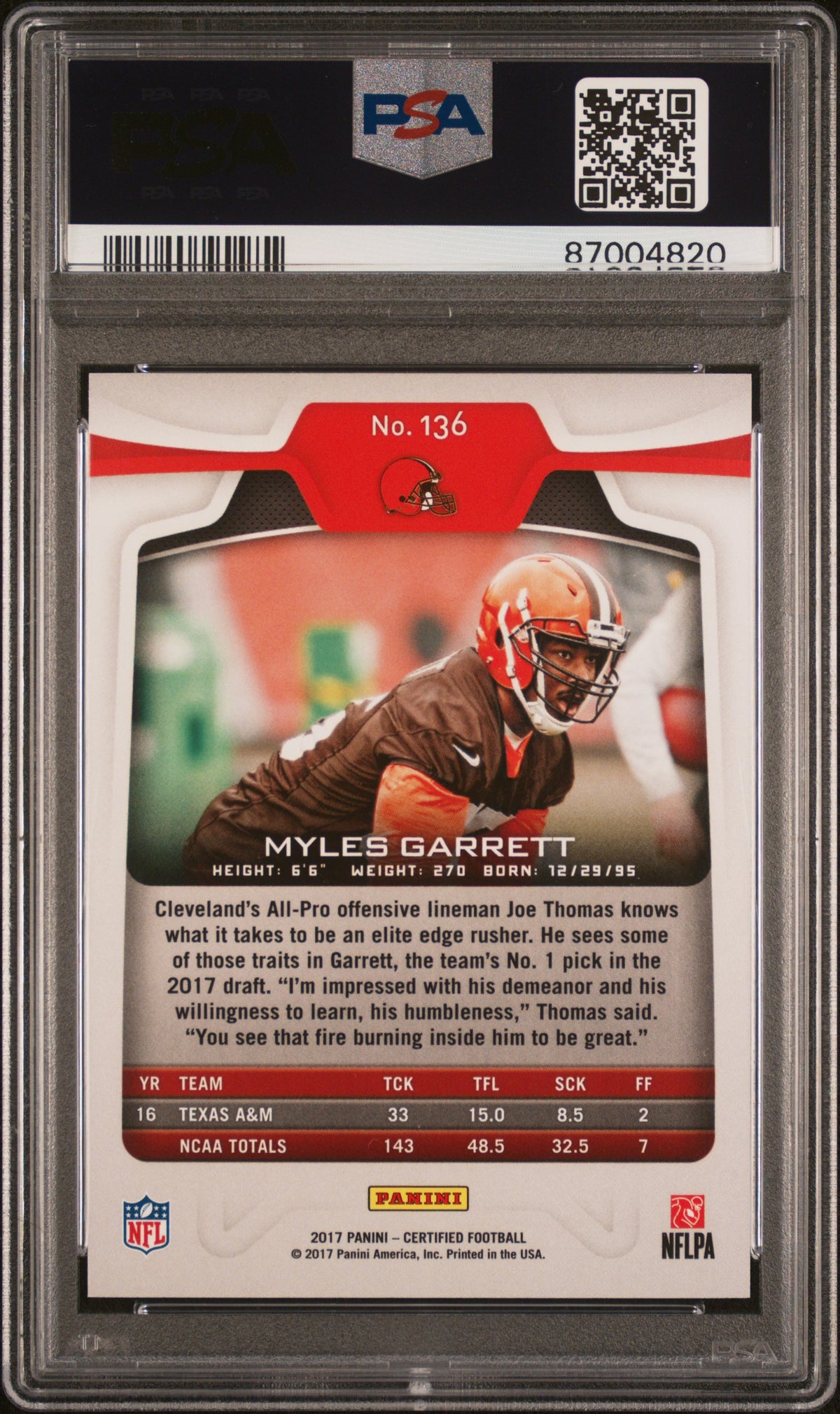 Myles Garrett 2017 Panini Certified #136 /999 PSA 10