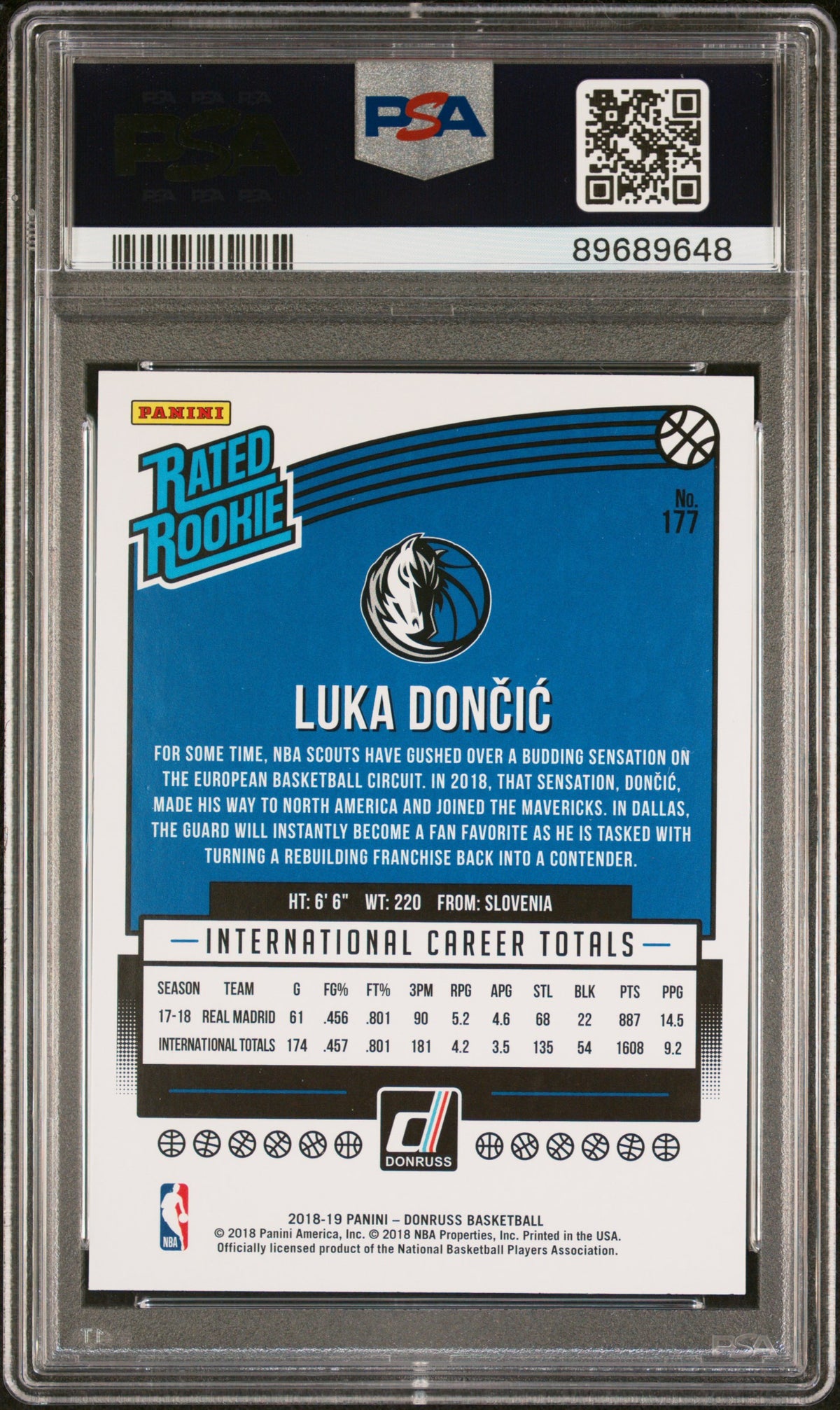 Luka Doncic 2018 Panini Donruss #177 PSA 10