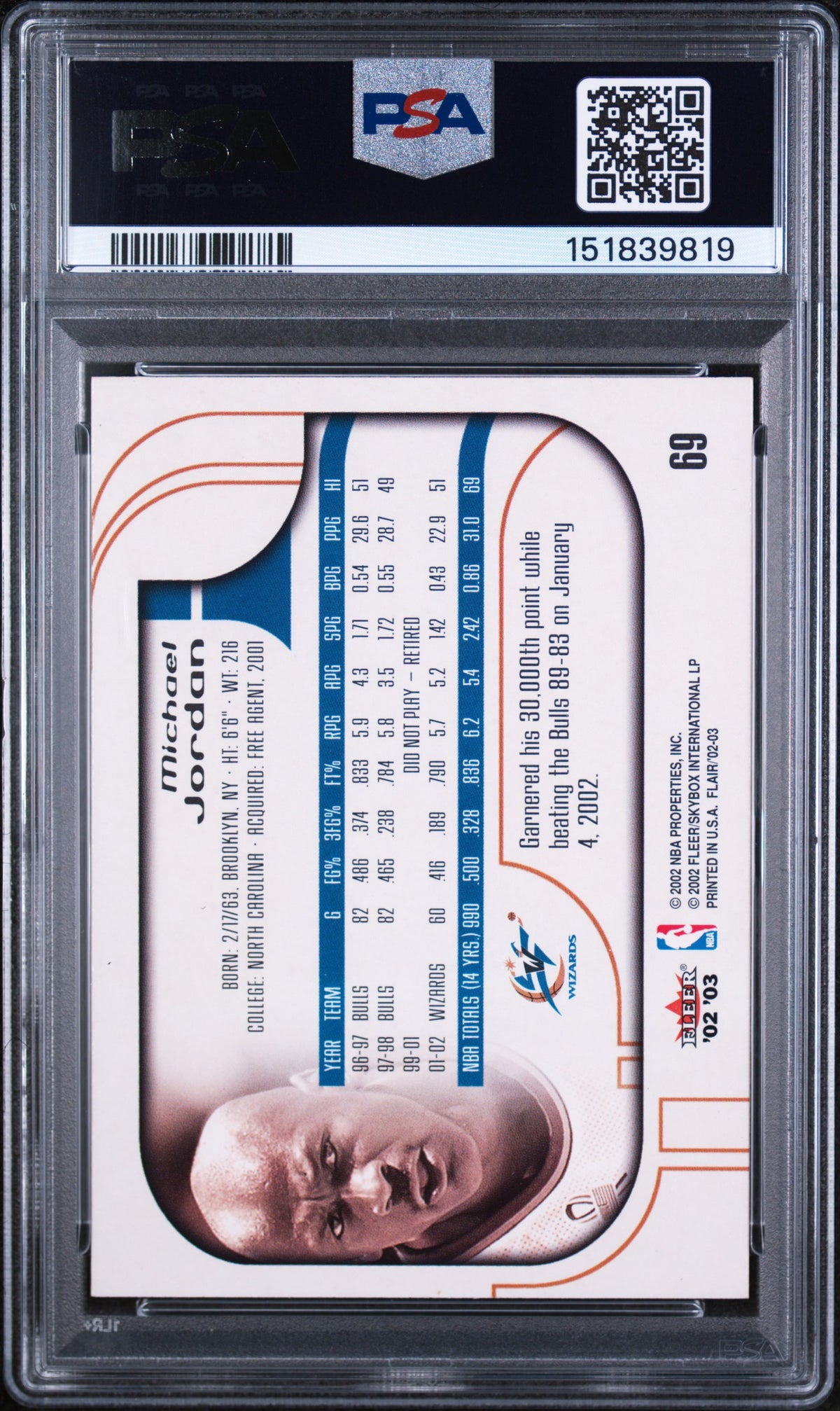Michael Jordan 2002 Flair #69 PSA 9