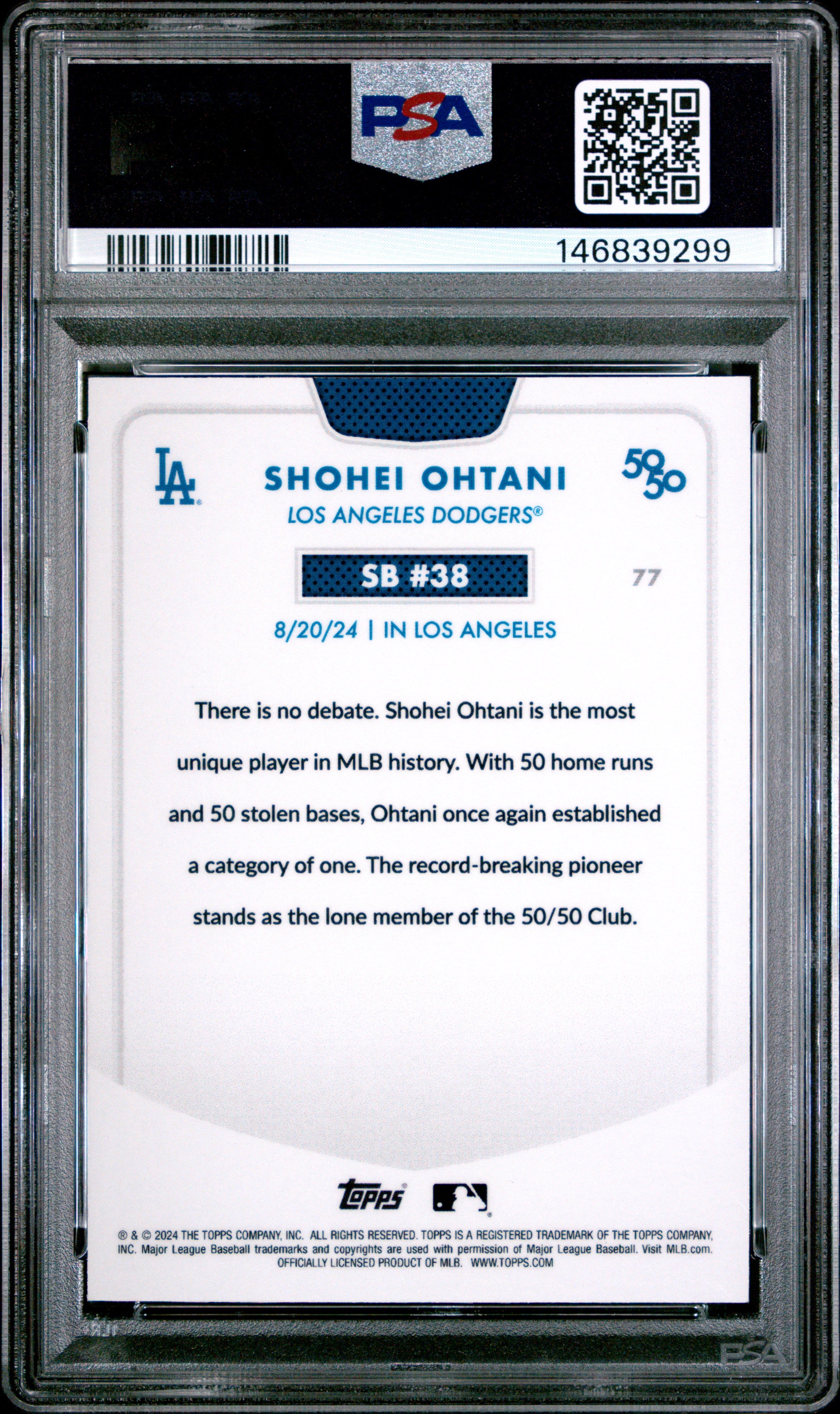 Shohei Ohtani 2024 Topps 50/50 Shohei Ohtani #77 Chrome Orange Refractor PSA 9