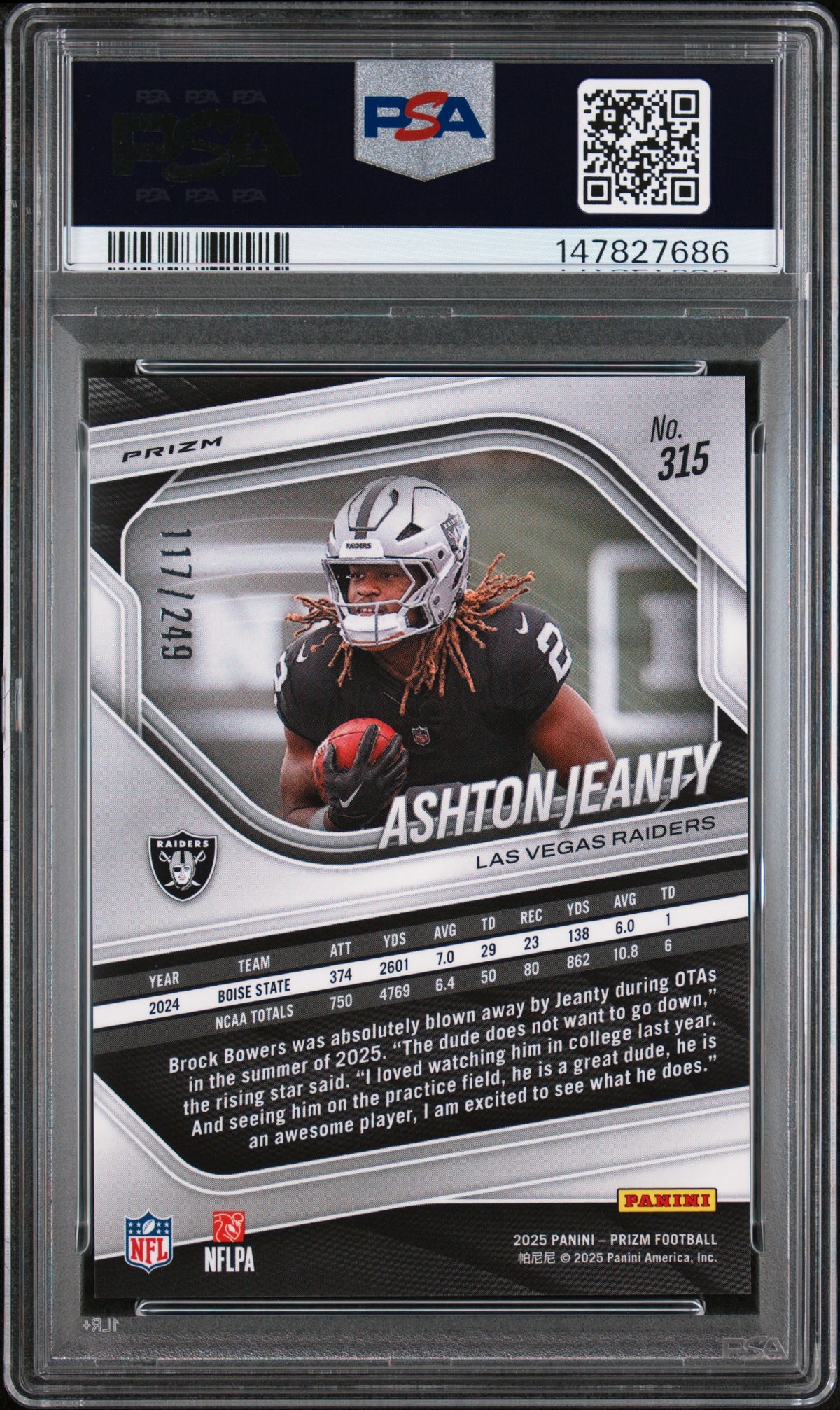 Ashton Jeanty 2025 Panini Prizm #315 Orange PSA 10