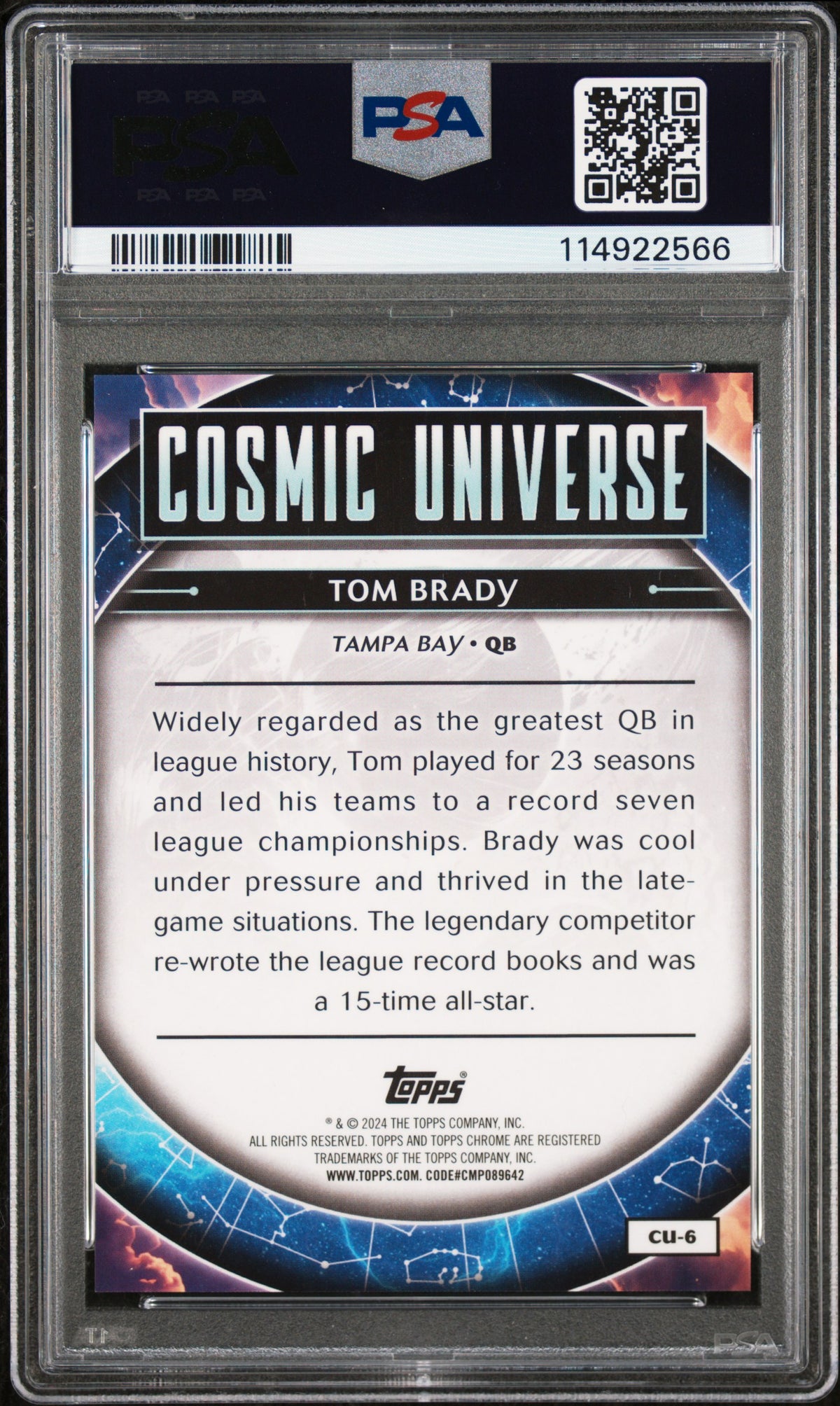 Tom Brady 2024 Topps Cosmic Chrome Cosmic Universe #CU6 PSA 9