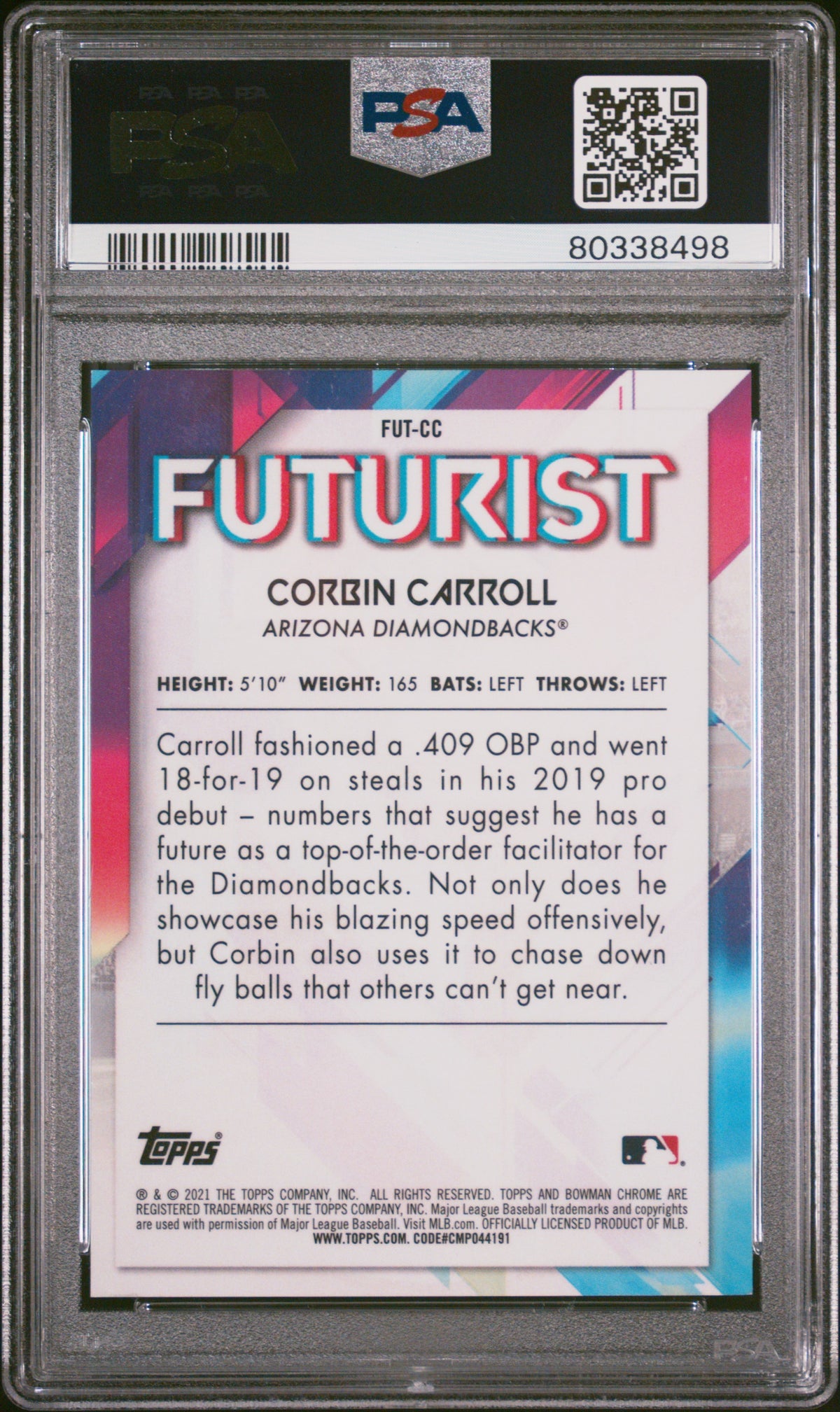 Corbin Carroll 2021 Bowman Chrome Futurist #CC CHR. Gold Refractor /50 PSA 10
