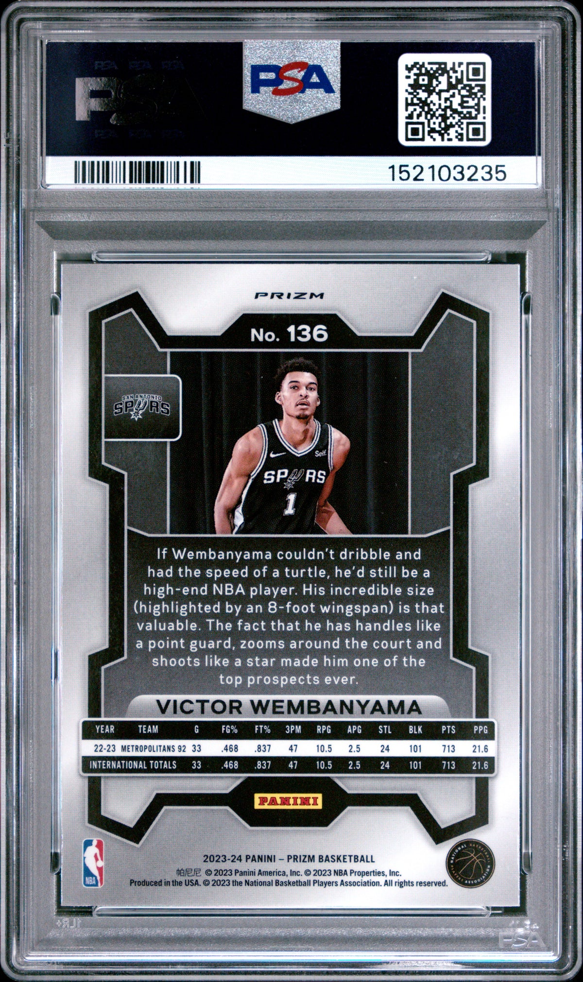 Victor Wembanyama 2023 Panini Prizm #136 Green PSA 9