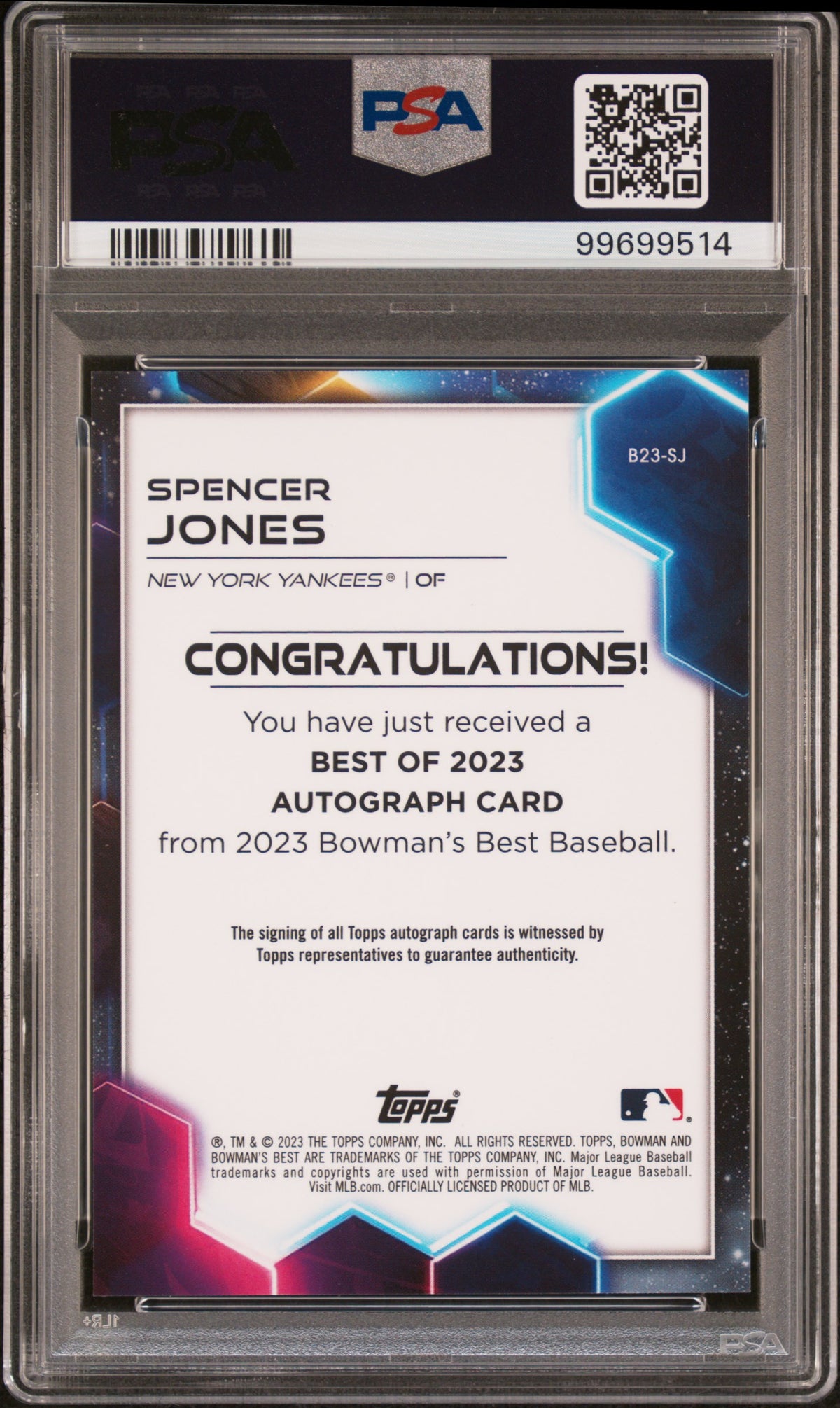 Spencer Jones 2023 Bowman's Best Best Of 2023 Autographs #B23SJ PSA 10