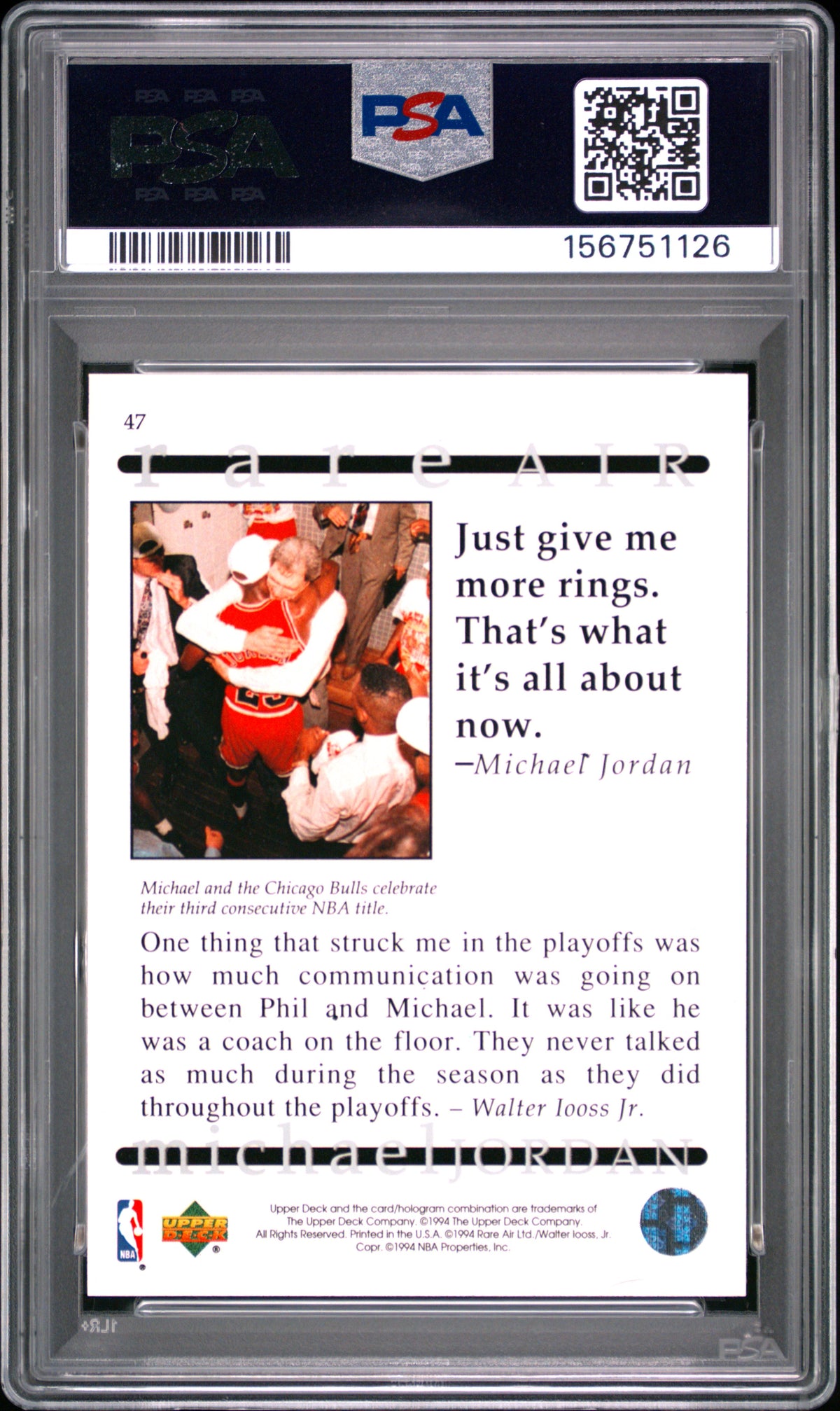 Michael Jordan 1994 Upper Deck MJ Rare Air #47 PSA 9