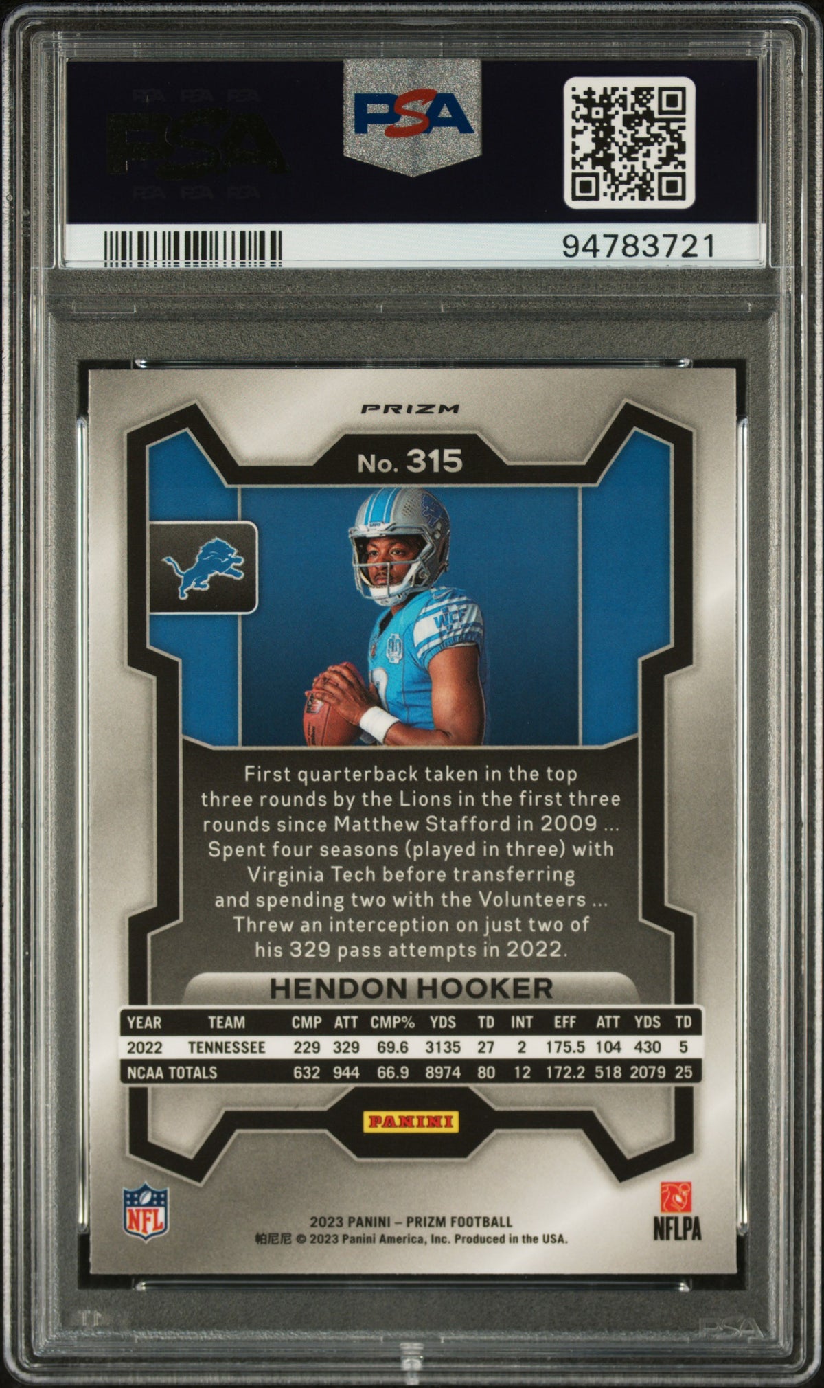 Hendon Hooker 2023 Panini Prizm #315 Variation No Huddle PSA 10