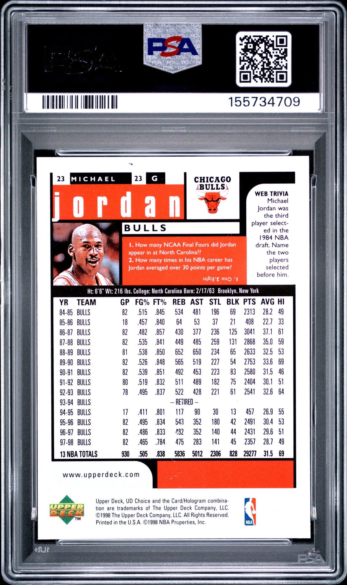 Michael Jordan 1998 UD Choice Preview #23 PSA 9