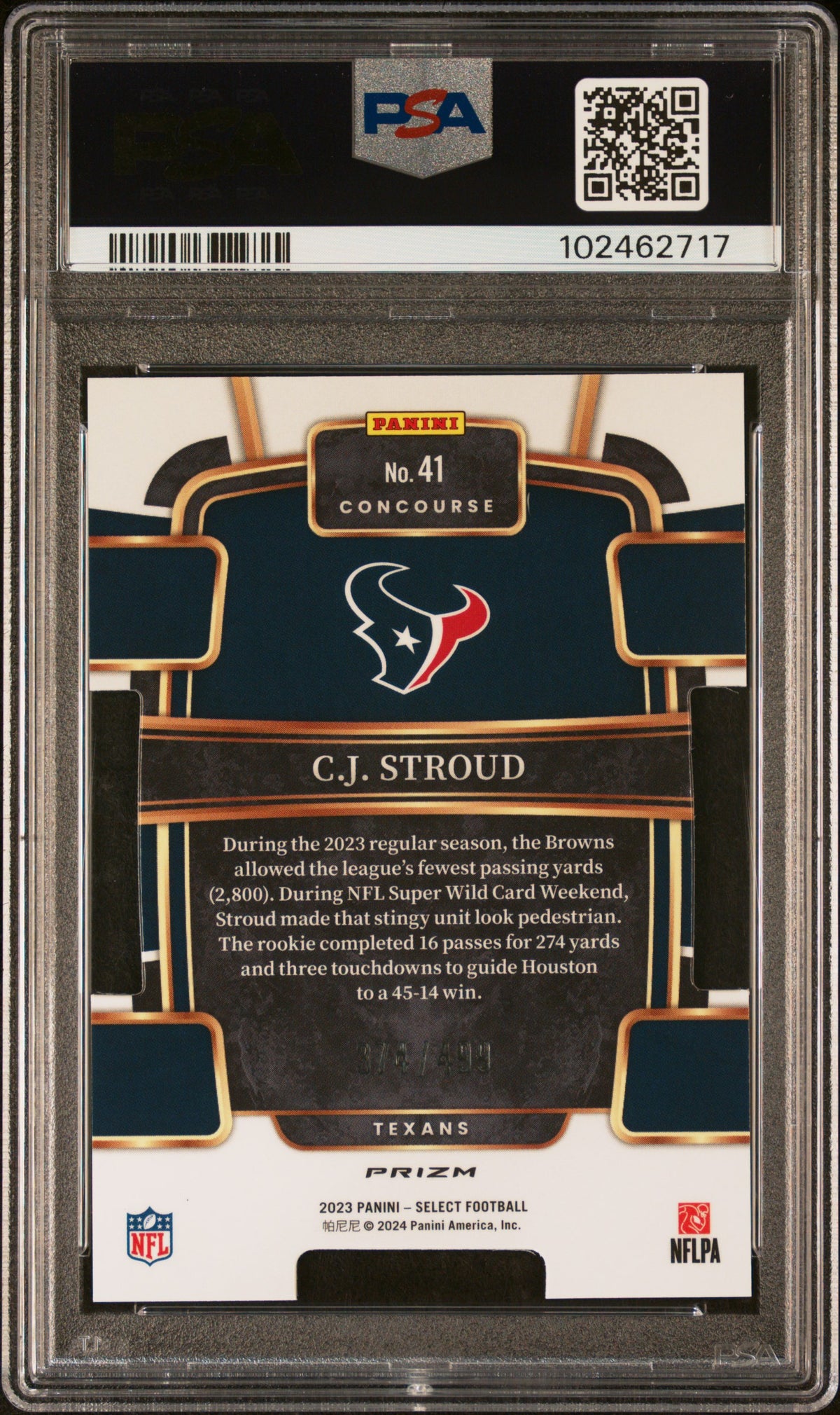 CJ Stroud 2023 Panini Select #41 Die Cut Orange Prizm PSA 10
