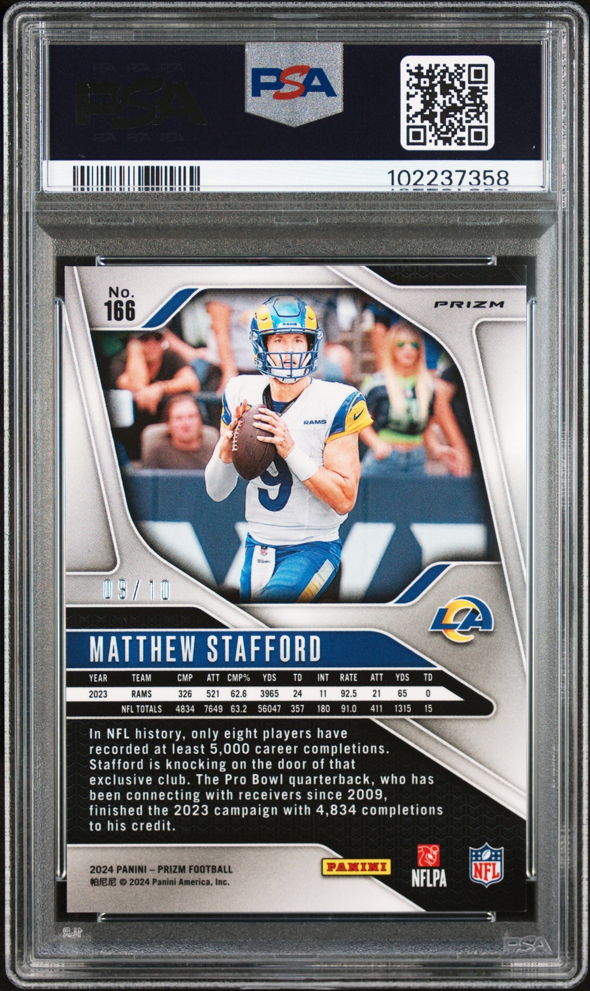 Matthew Stafford 2024 Panini Prizm #166 Gold PSA 9