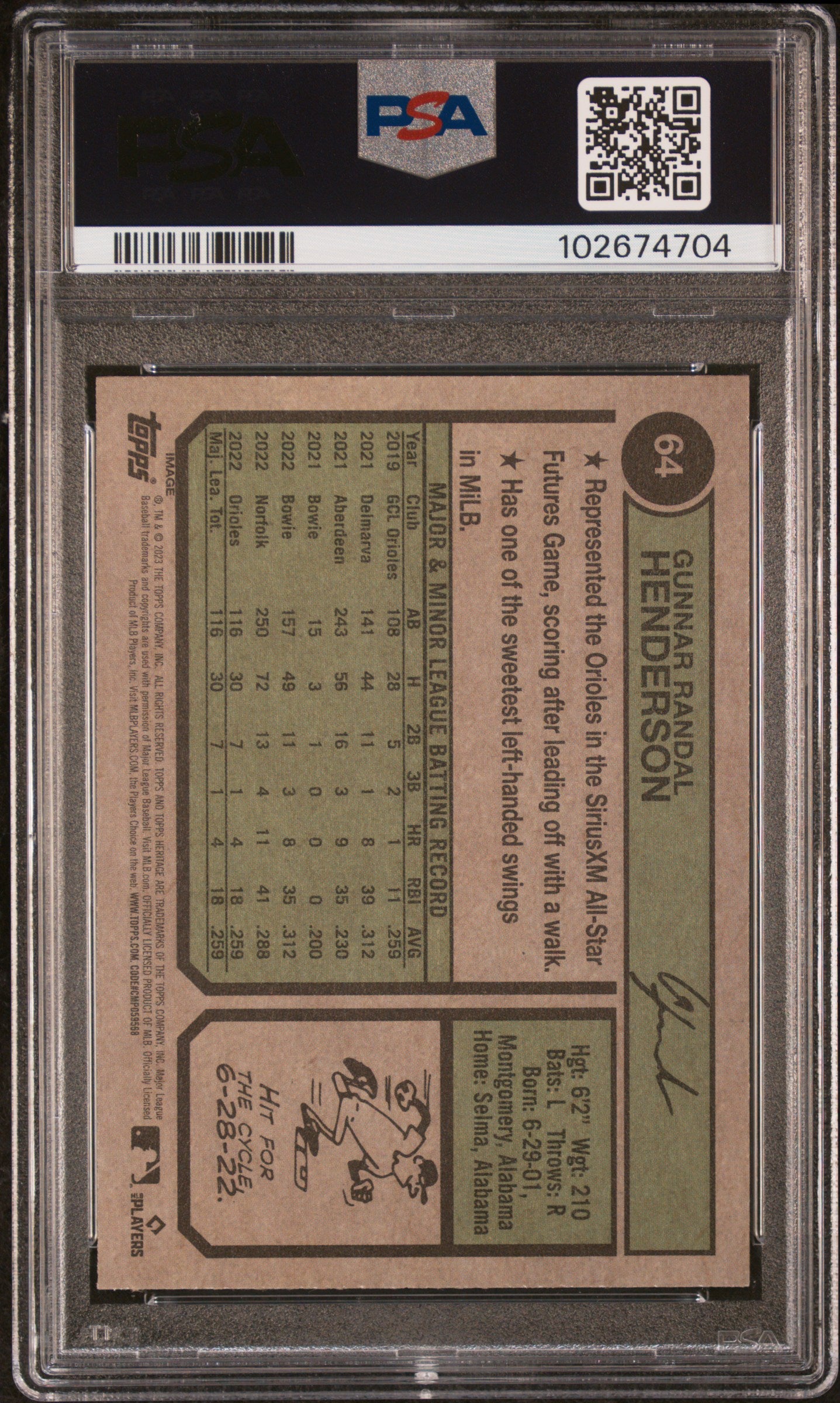 Gunnar Henderson 2023 Topps Heritage #64 Image Variation PSA 10