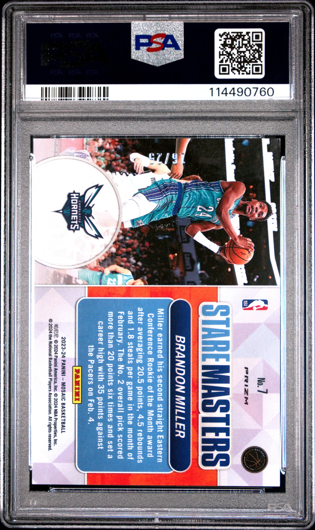 Brandon Miller 2023 Panini Mosaic Stare Masters #7 White PSA 9