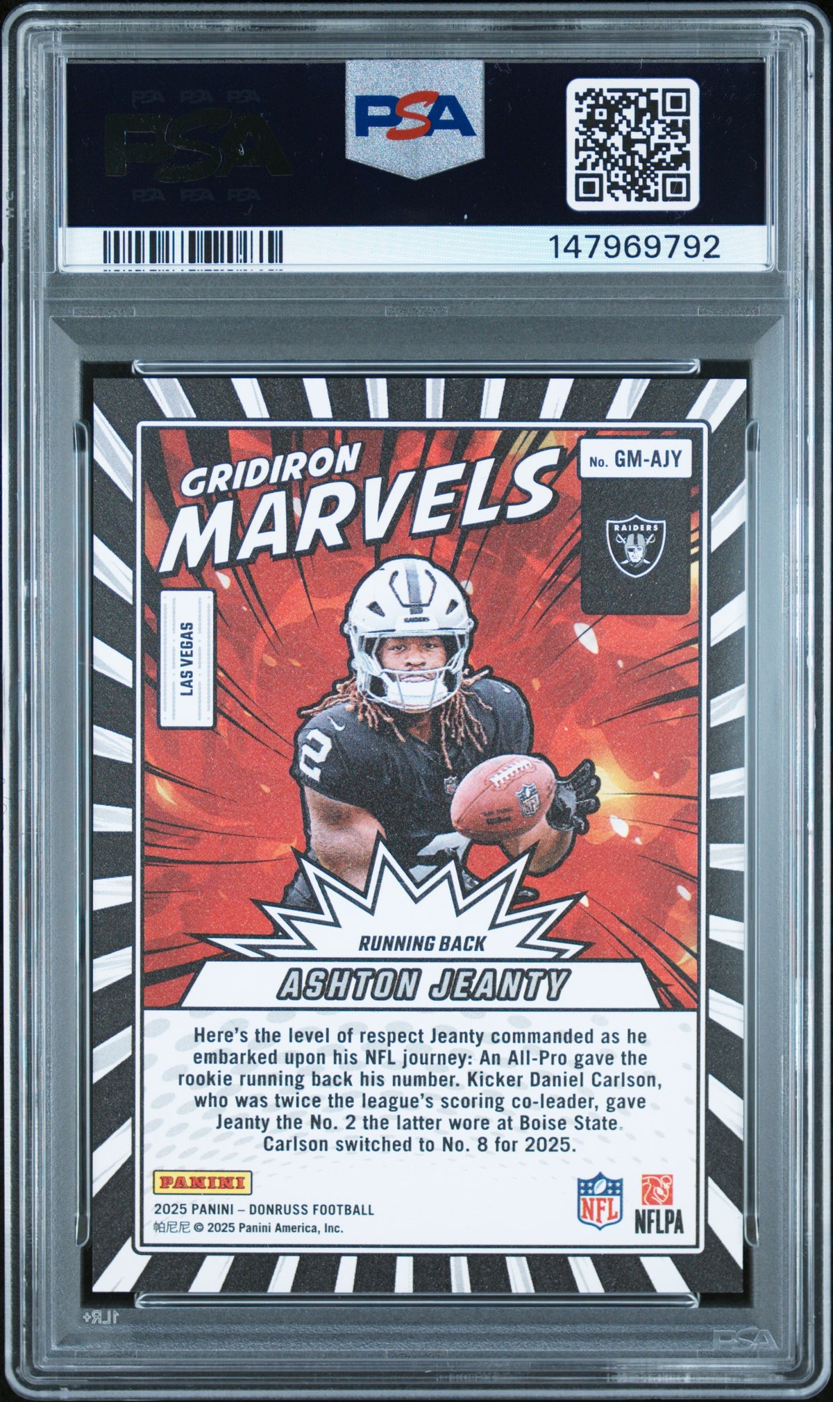 Ashton Jeanty 2025 Panini Donruss Gridiron Marvels #GM-AJY PSA 10