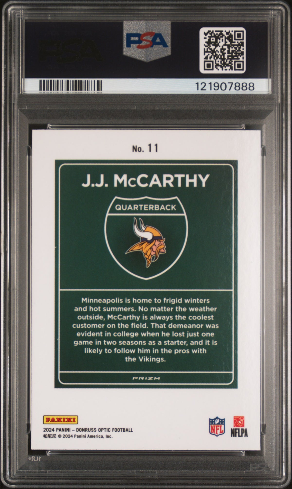 JJ Mccarthy 2024 Panini Donruss Optic Downtown! #11 PSA 10