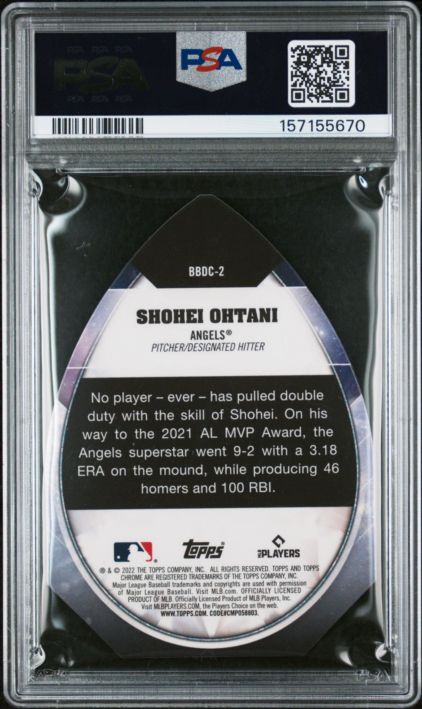Shohei Ohtani 2022 Topps Chrome Ben Baller Ben's Diamond Die-Cuts #2 PSA 10