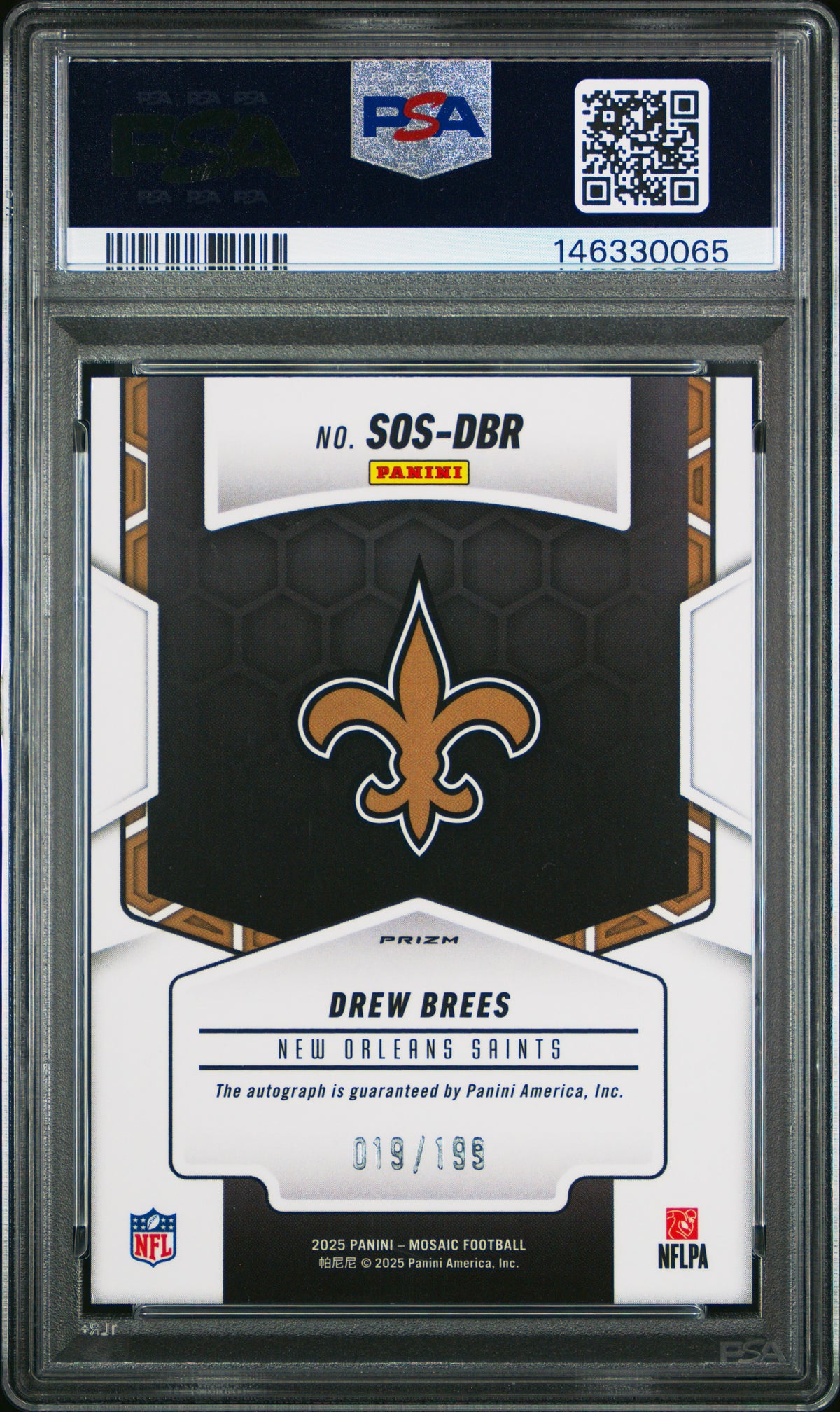Drew Brees 2025 Panini Mosaic Showtime Signatures #SOS-DBR Red PSA 10