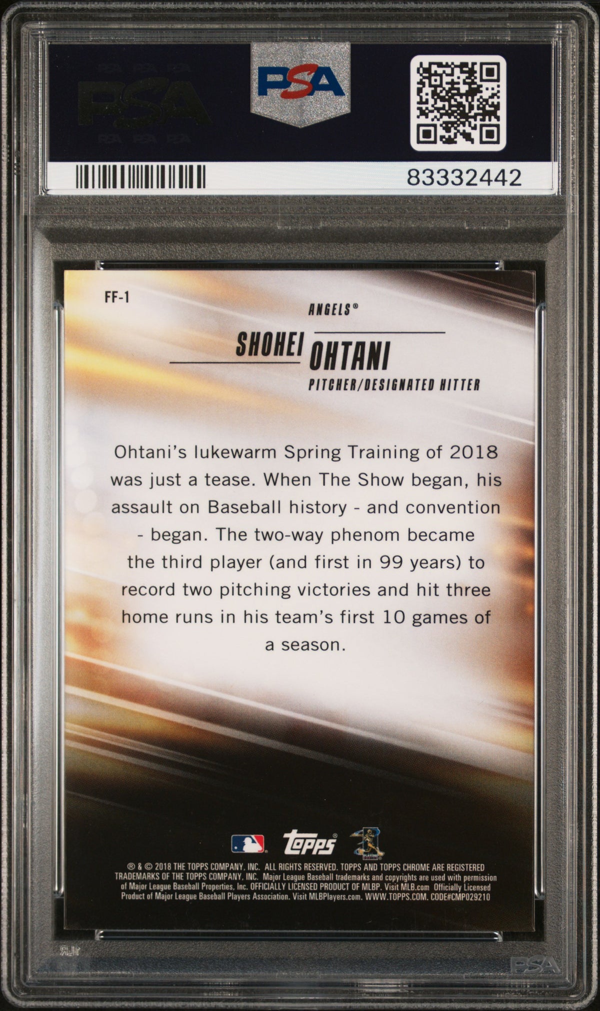 Shohei Ohtani 2018 Topps Chrome Freshman Flash #FF-1 PSA 9