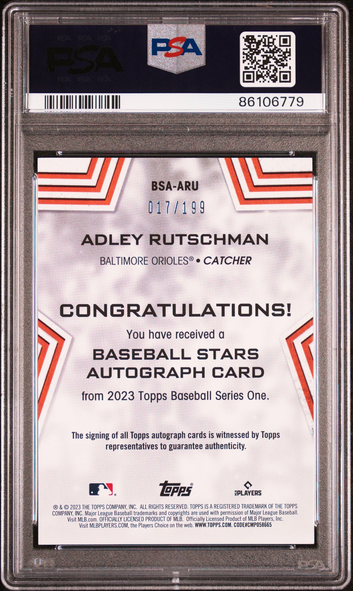 Adley Rutschman 2023 Topps Baseball Stars Autographs #BSAARU Black PSA 9