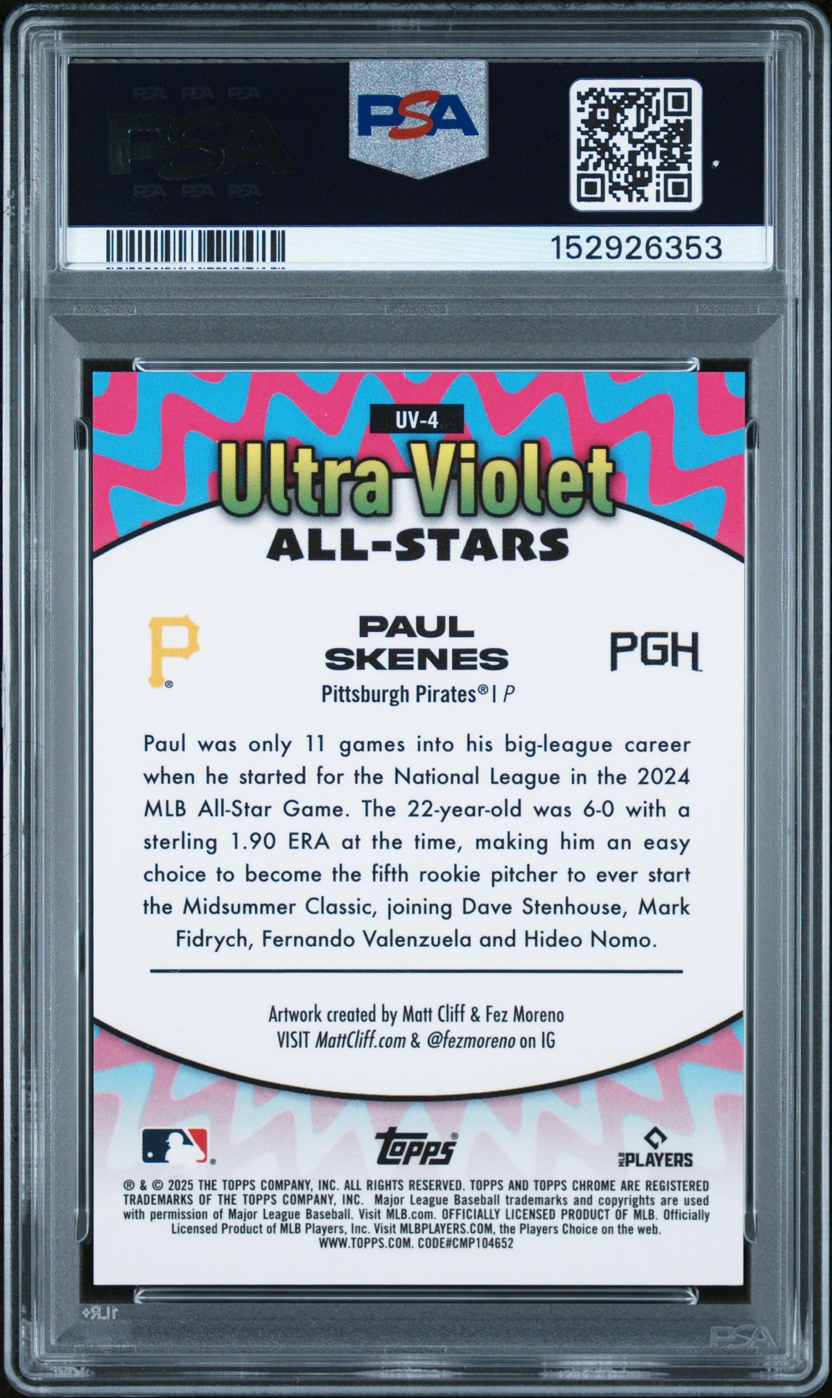 Paul Skenes 2025 Topps Chrome Ultra Violet All Stars #UV4 As Orange Ref PSA 8