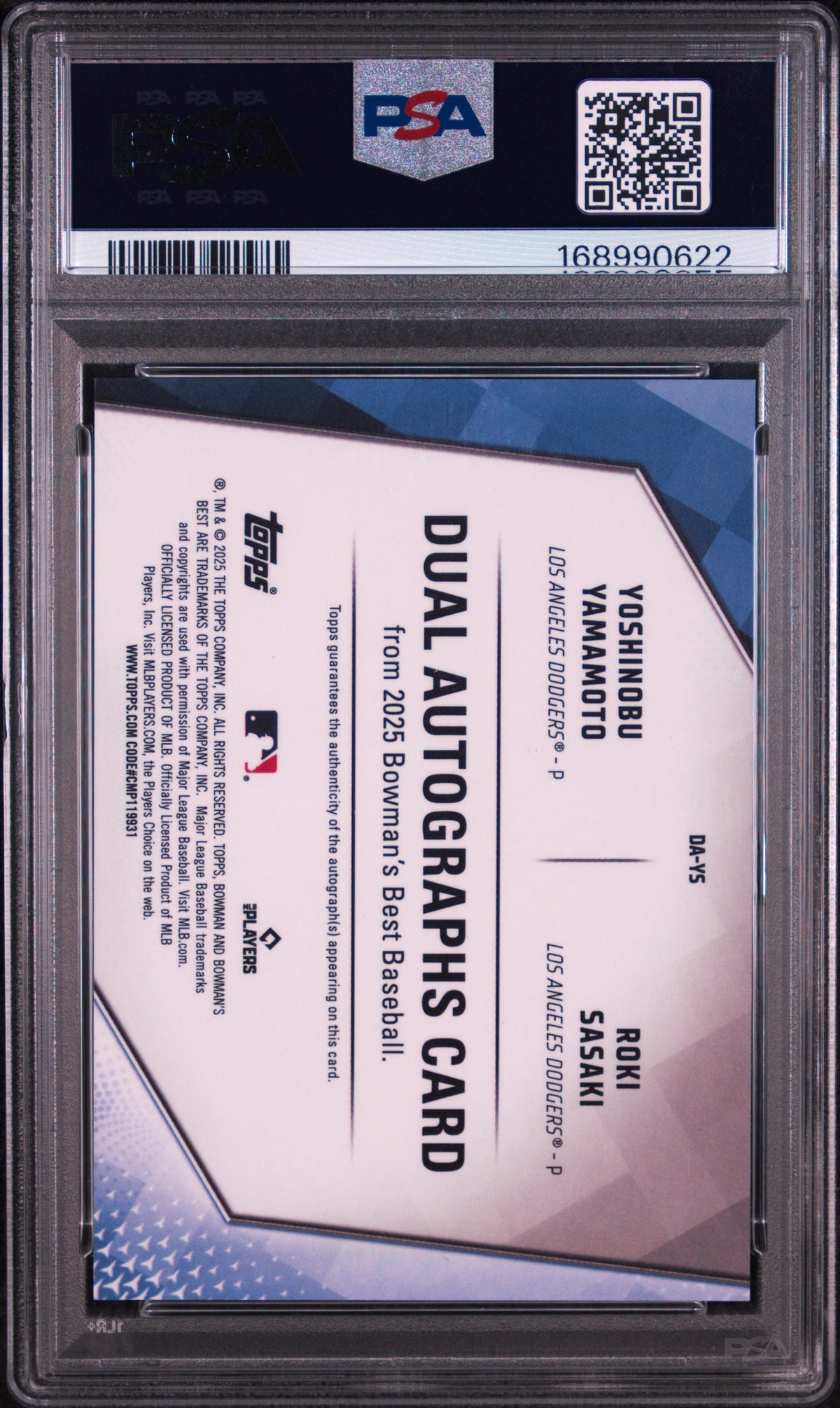 Yamamoto Sasaki 2025 Bowman's Best Dual Autographs #DA-YS Orange Refractor /25 PSA 9