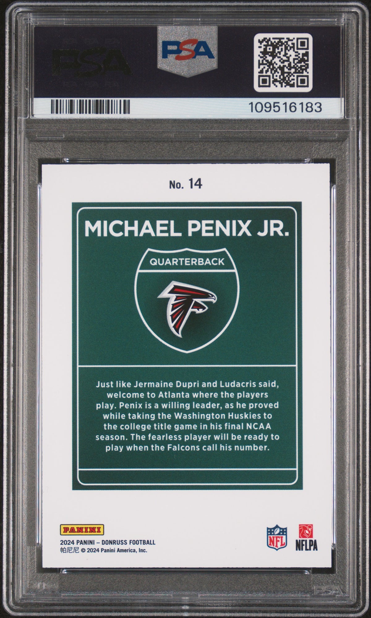 Michael Penix JR. 2024 Panini Donruss Downtown! #14 PSA 10
